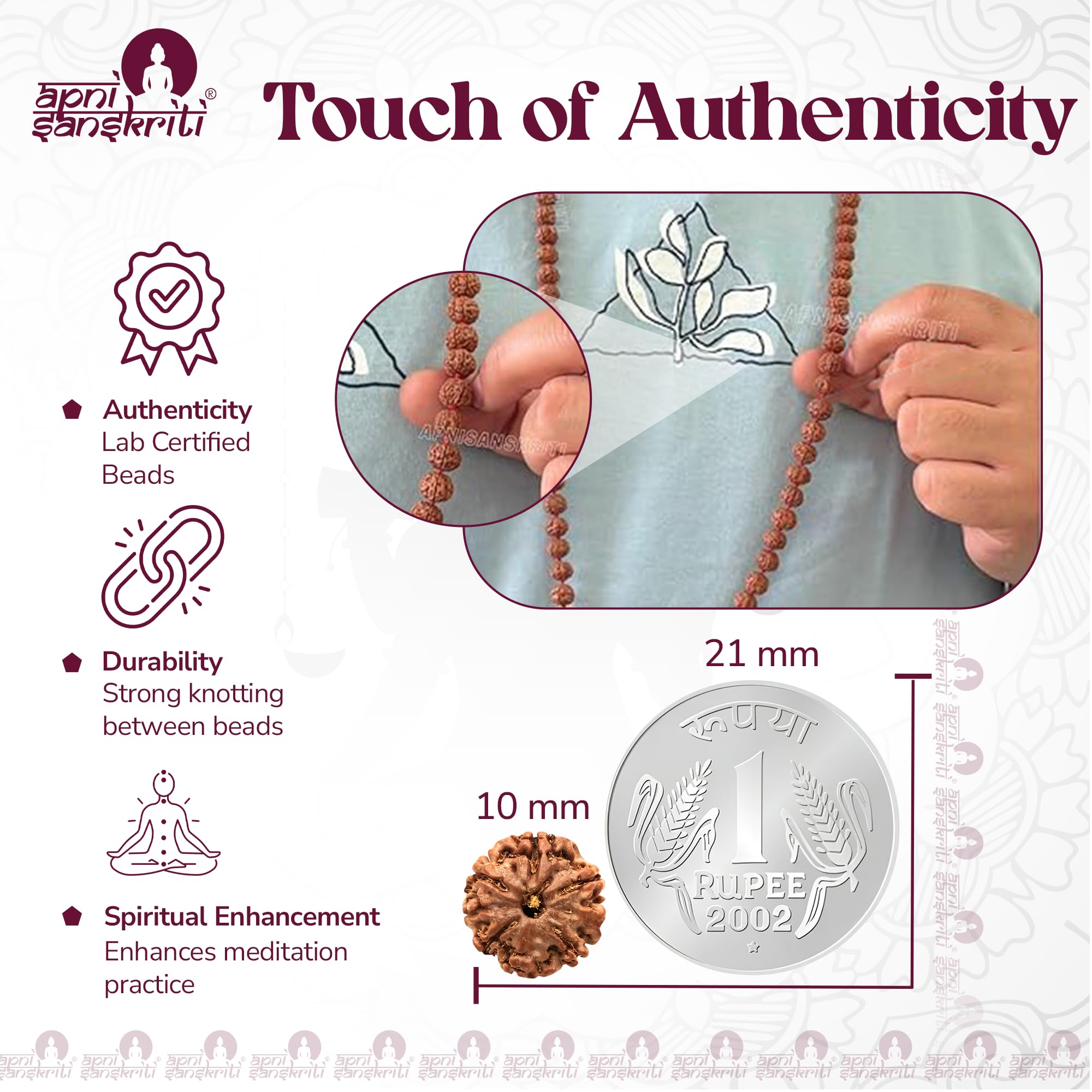 Apnisanskriti Certified Authentic Nepali Rudraksha Mala - Natural Beaded Necklace for Men and Women