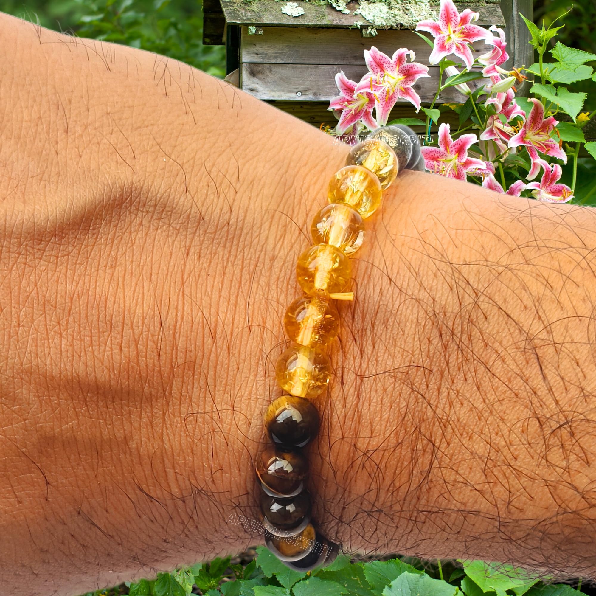 Apnisanskriti Certified Wealth Bracelet (8mm) – Natural Reiki Healing Round Crystal Gem Stone Beads Bracelet (8mm) – Free Size for Men & Women