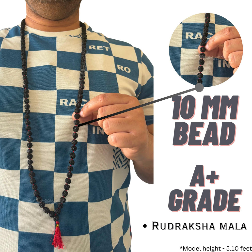 Apnisanskriti 5 Mukhi Black Rudraksha Mala (108+1 Beads, Lab Certified) Natural Black Rudraksha Beads