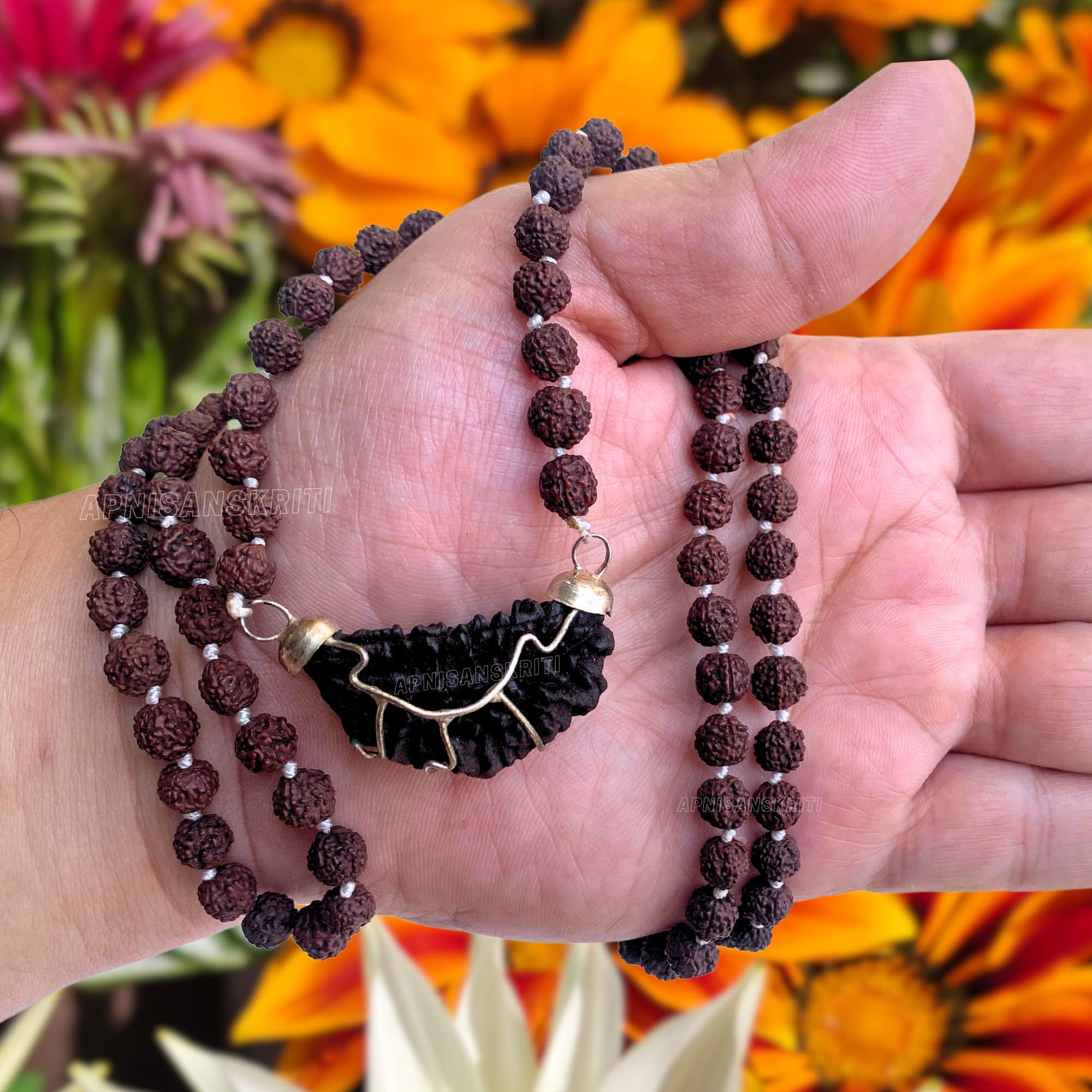 Apnisanskriti Ek Mukhi Black Rudraksha with Rudraksha Mala (7mm, 108+1 Beads, Lab Certified) - Natural Rudraksha Beads -Pack of 1