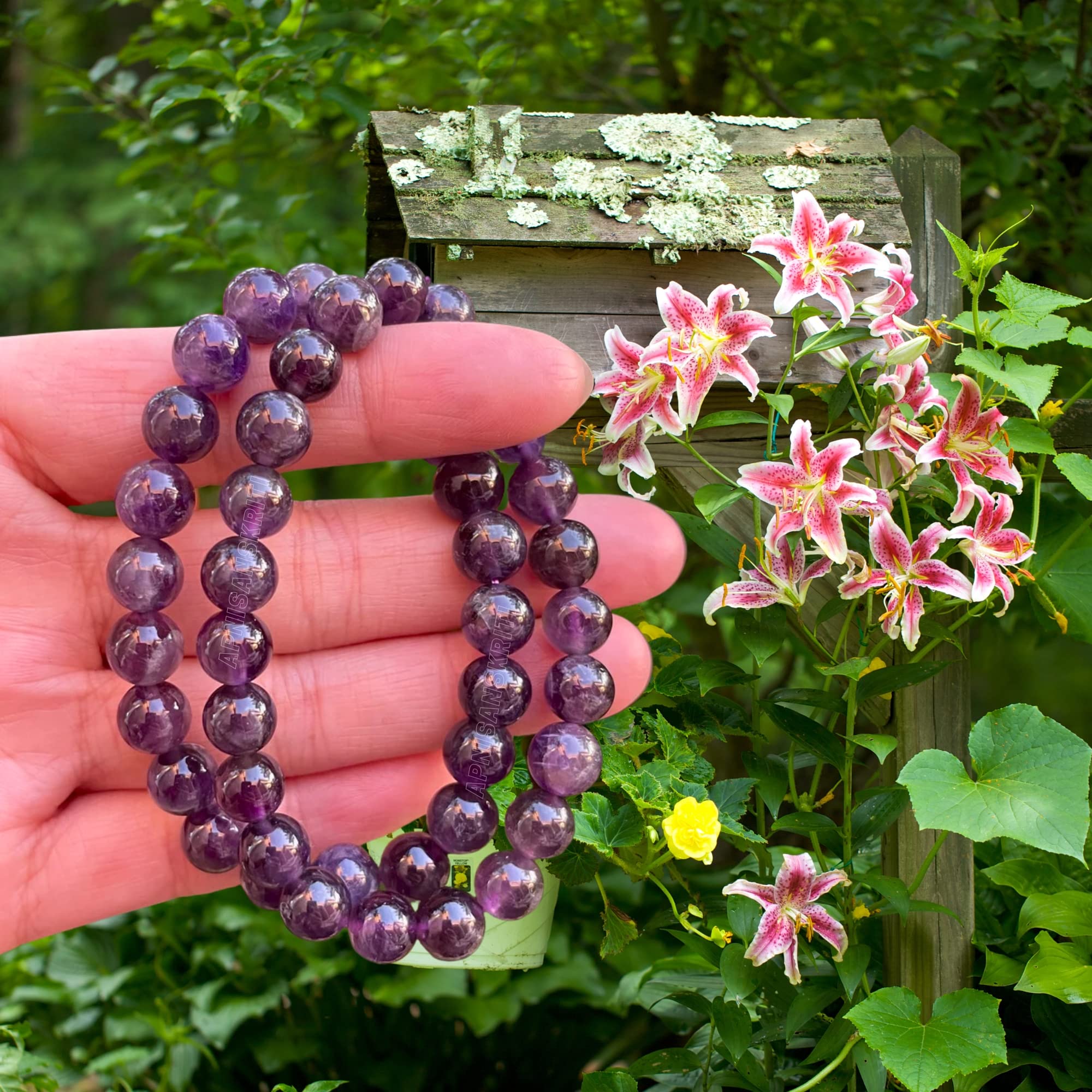 Apnisanskriti Certified Stone Bracelet (8mm) – Natural Reiki Feng Shui Round Gemstone – Free Size for Men & Women