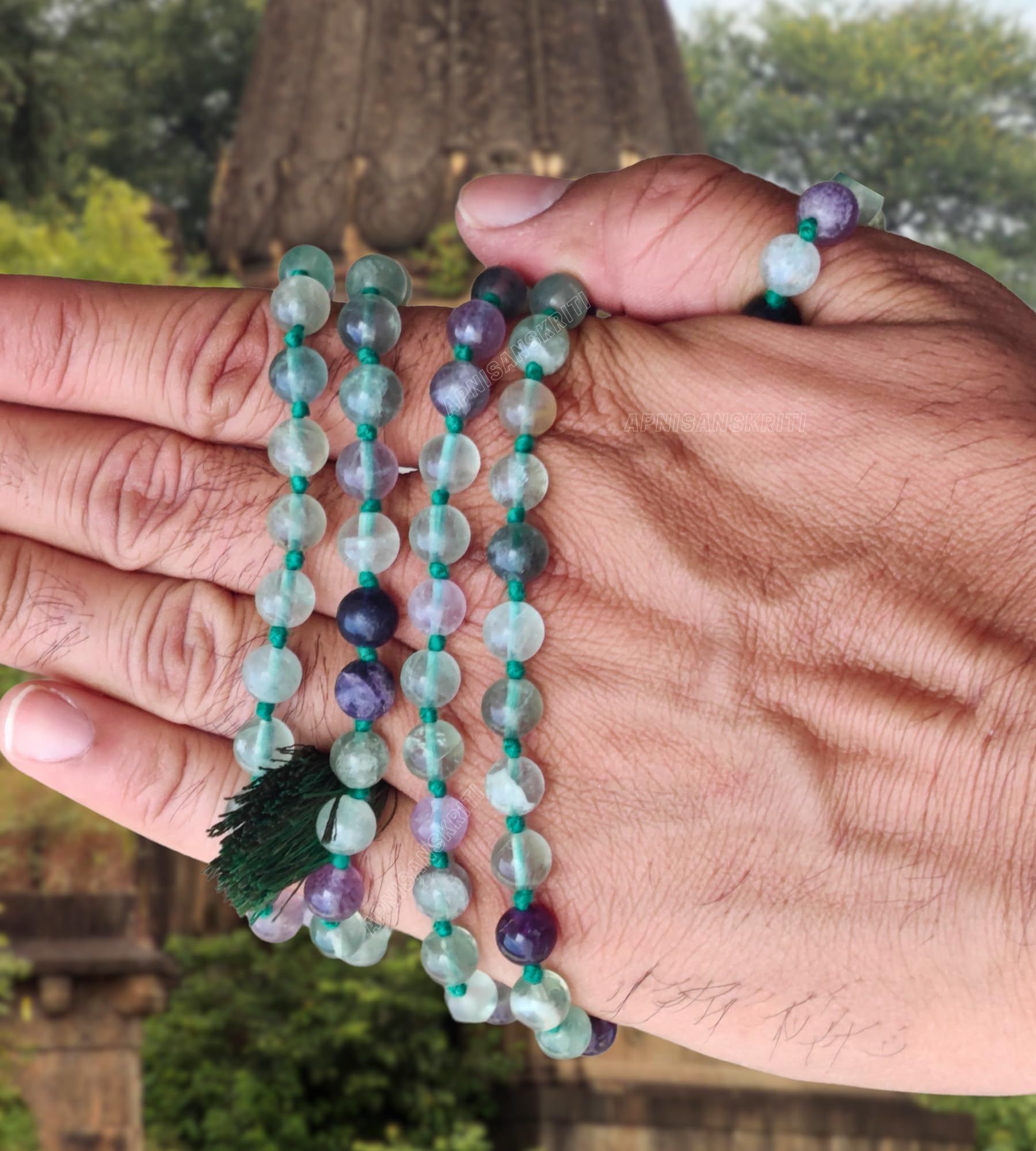 Apnisanskriti 8mm Multi Fluorite Mala - Harmony and Focus in Spiritual Practice (Pack of 1)