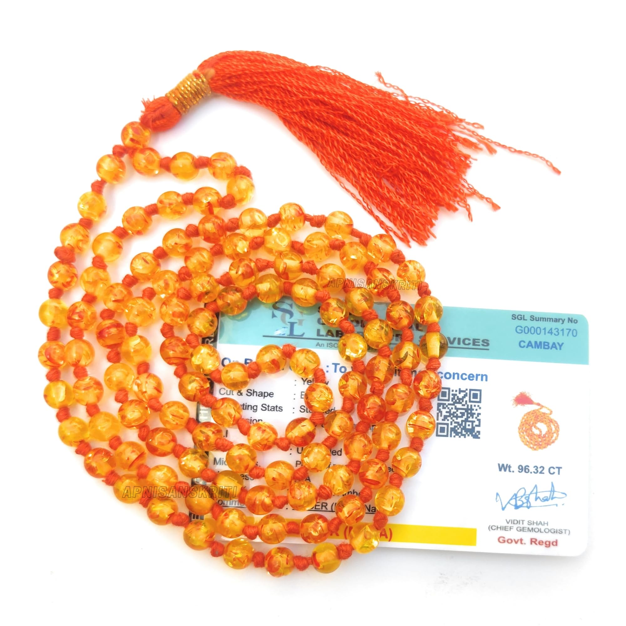 Apnisanskriti Premium Stone Mala for Men and Women (6mm, AAA Quality, Lab Certified, 108+1) - Natural Stone Beads Mala - Pack of 1