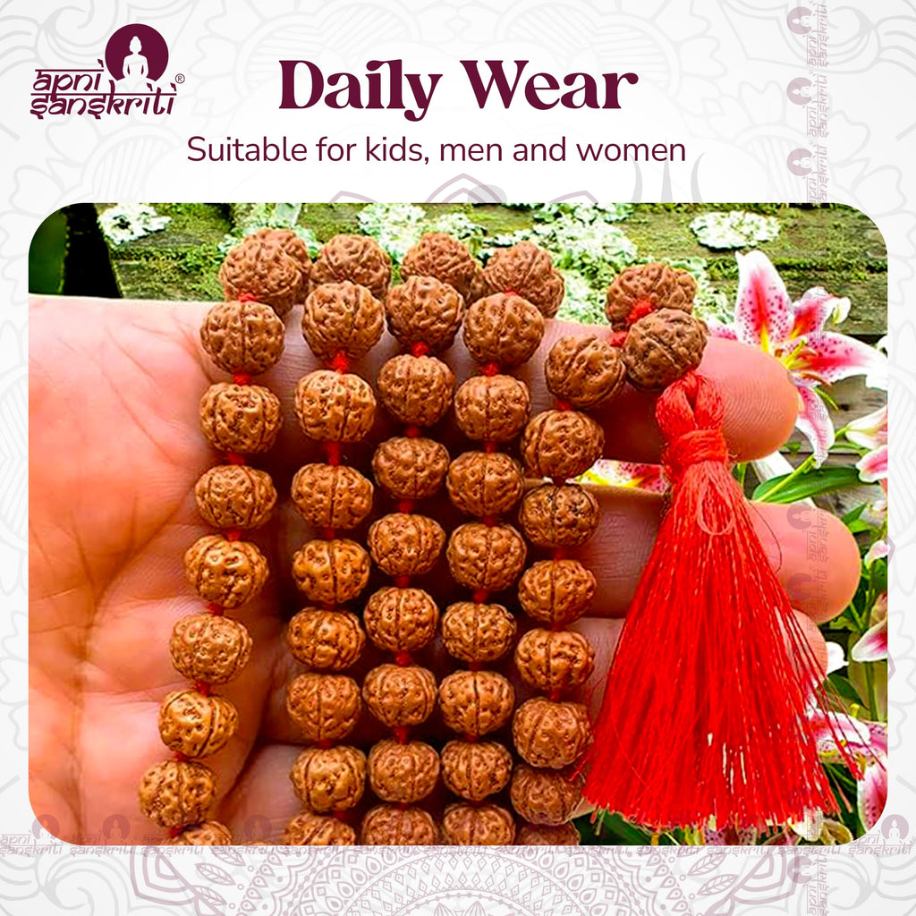Apnisanskriti Certified Authentic Nepali Rudraksha Mala - Natural Beaded Necklace for Men and Women