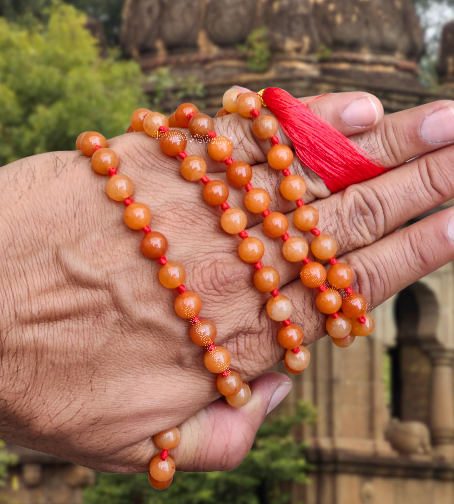 Apnisanskriti 8mm Red Aventurine Mala - Energizing Beads for Vitality and Courage (Pack of 1)