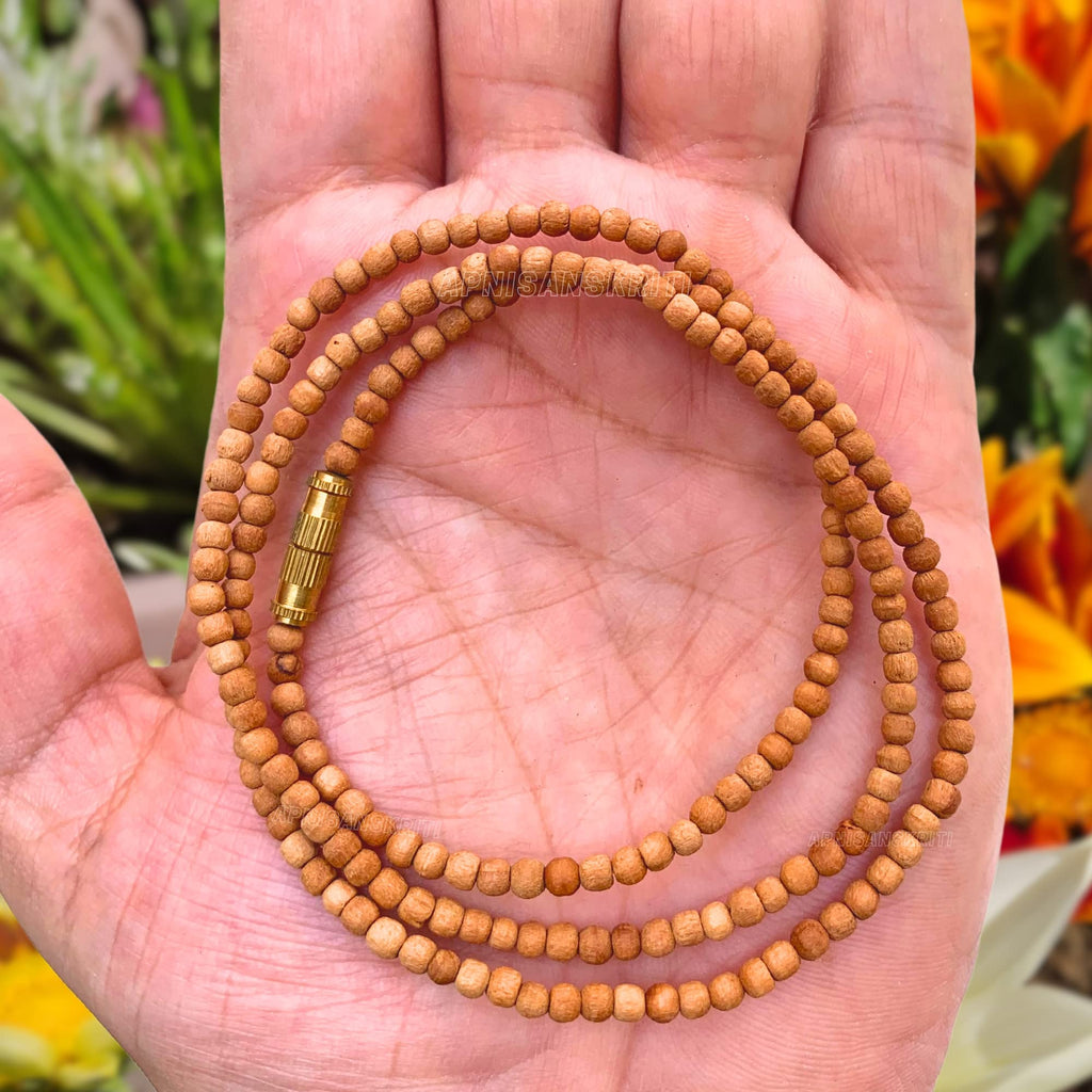 Apnisanskriti Chandan Kanthi Mala (Brown Sandalwood Rosary) for Men & Women (Zero Bead Size, 108+1 Beads, Lab Certified) Natural Beads - Pack of 1
