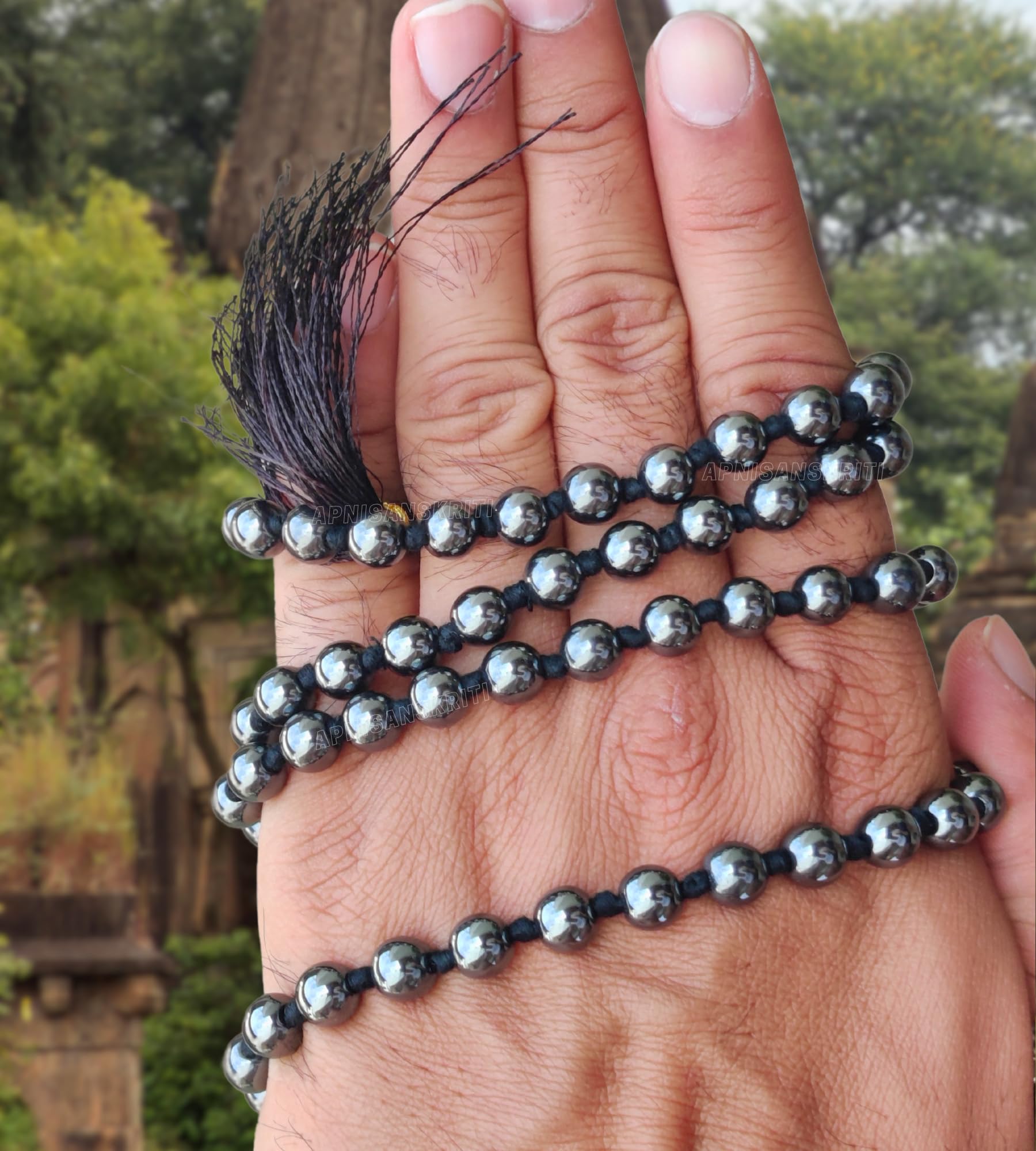 Apnisanskriti 8mm Hematite Mala - Strength and Stability in Spiritual Practice (Pack of 1)