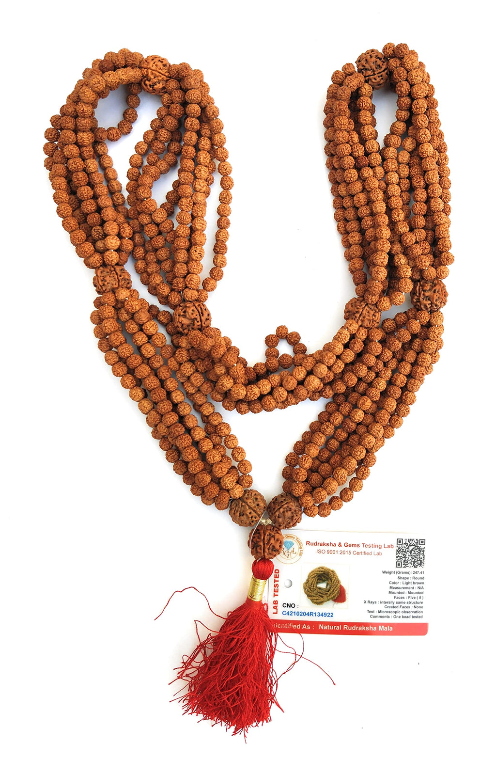 Apnisanskriti 5 Mukhi Rudraksha Mala for Shivling/Temple (1008+1, Brown Rudraksha Beads, Lab Certified) - Pack of 1