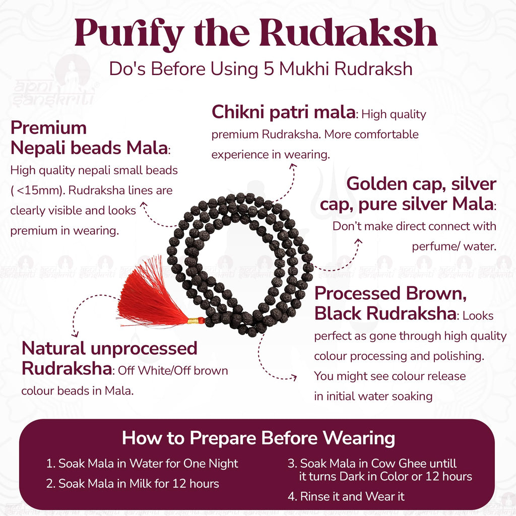 Apnisanskriti Black Rudraksha Mala (7 mm, Full Length, 108+1 Beads, Lab Certified ) - Natural Black Rudraksha Beads - Pack of 1