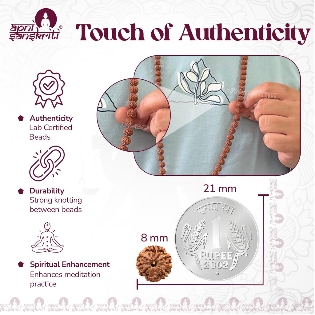 Apnisanskriti Certified Authentic Nepali Rudraksha Mala - Natural Beaded Necklace for Men and Women