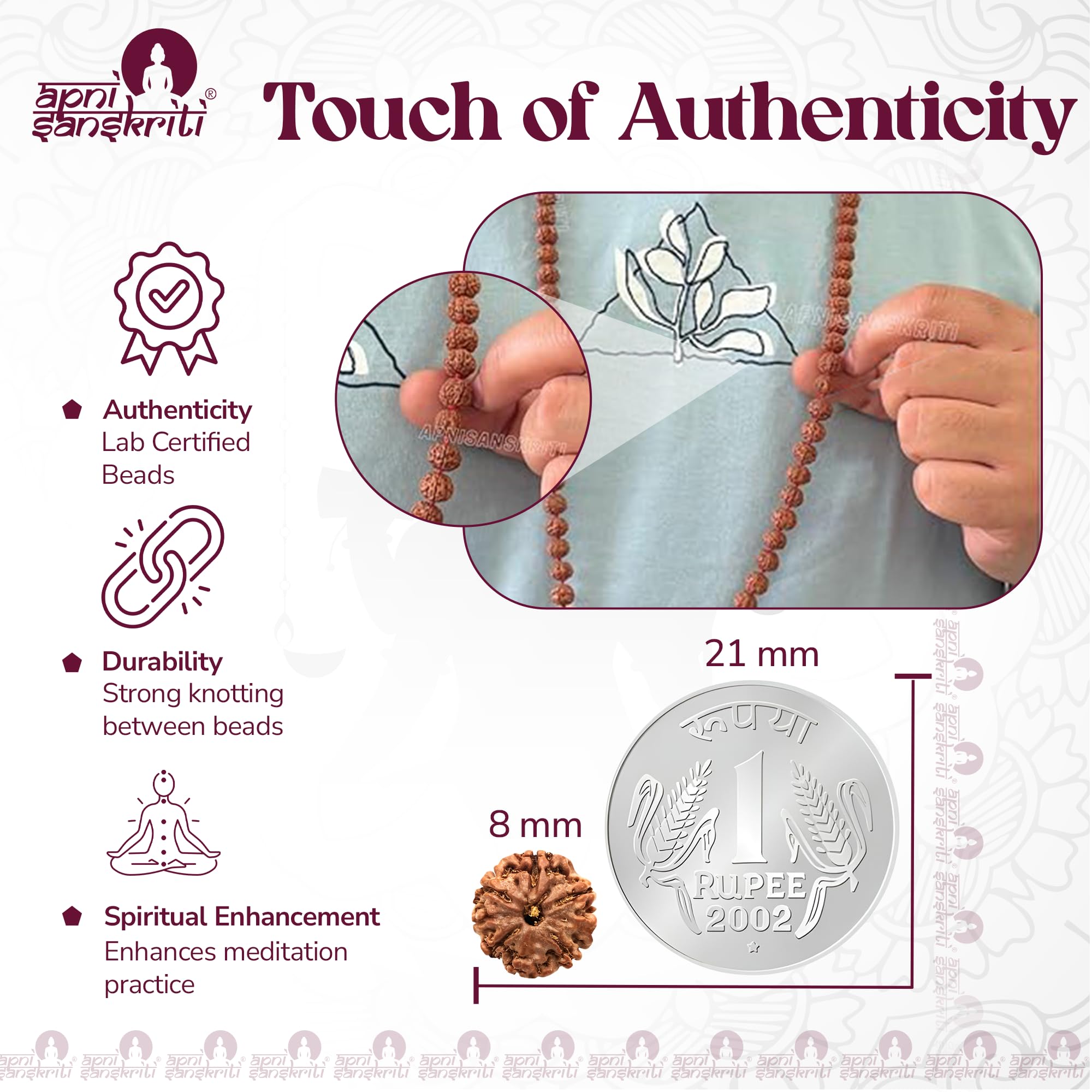 Apnisanskriti Certified Authentic Nepali Rudraksha Mala - Natural Beaded Necklace for Men and Women