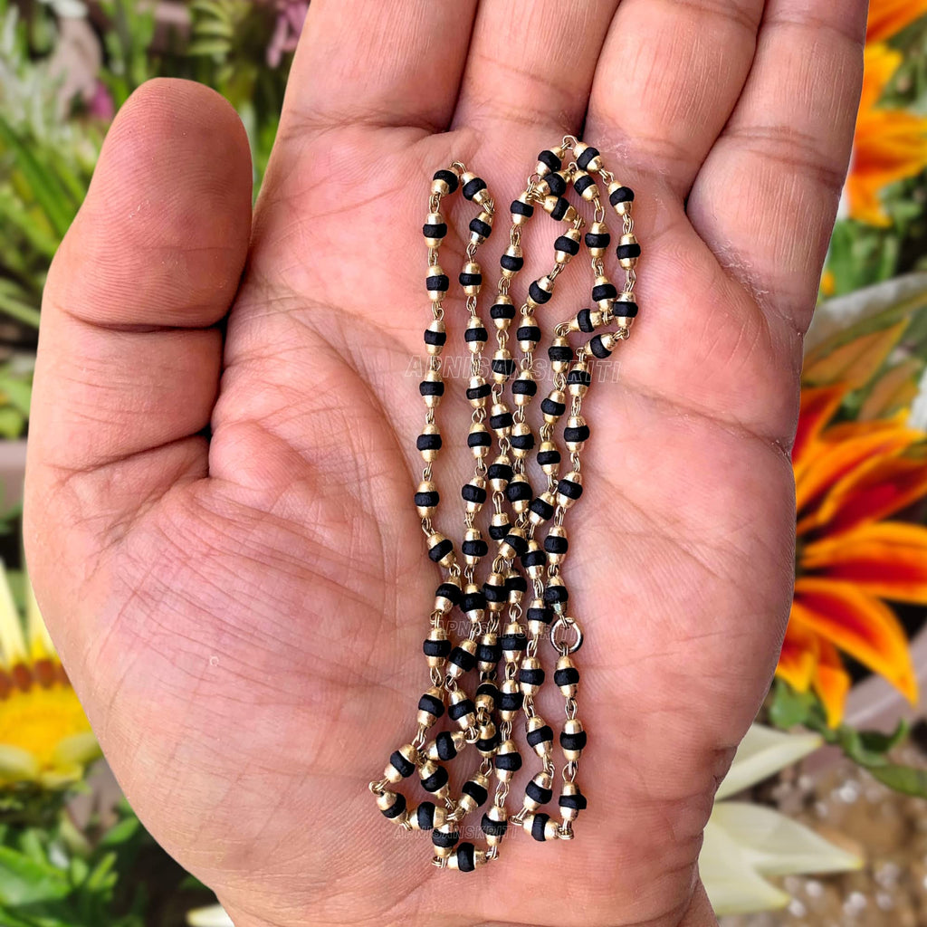 Apnisanskriti Black & White Tulsi Mala in Silver Designer Caps - Special Edition Big Size - Natural White Tulsi Beads - Pure Silver