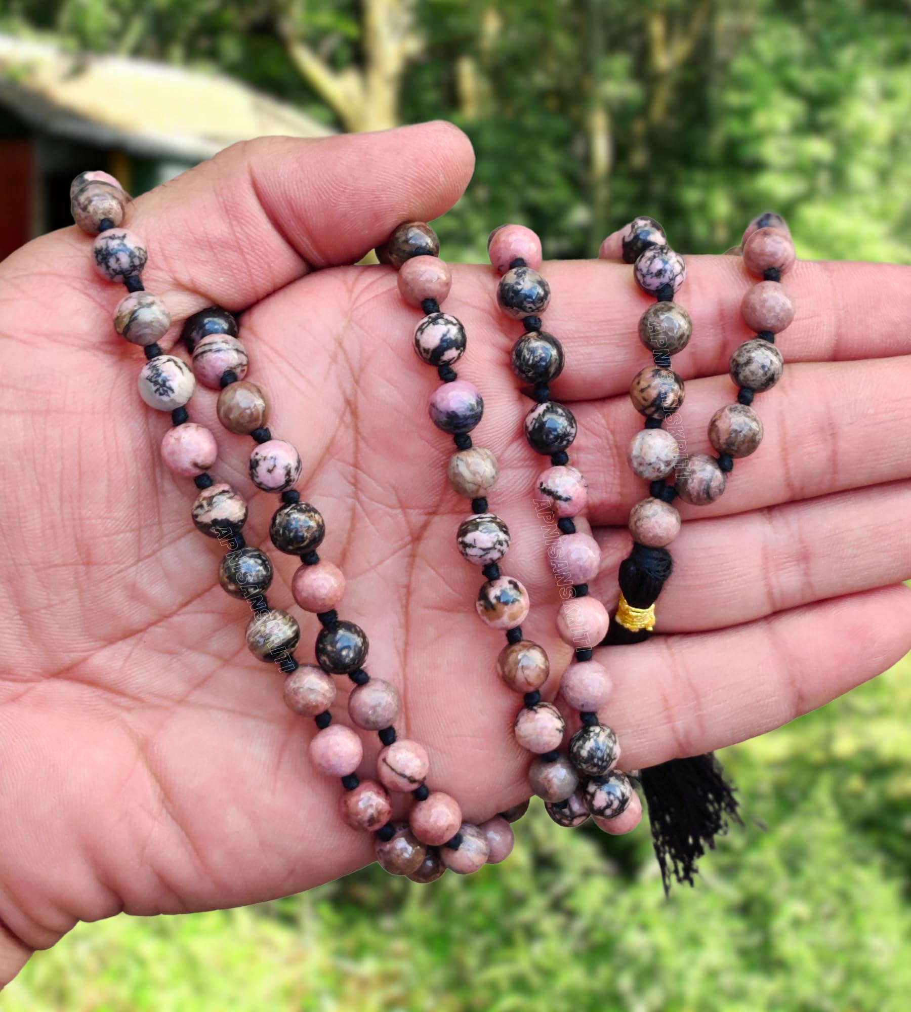 Apnisanskriti 8mm Rhodonite Mala - Love and Balance in Spiritual Practice (Pack of 1)