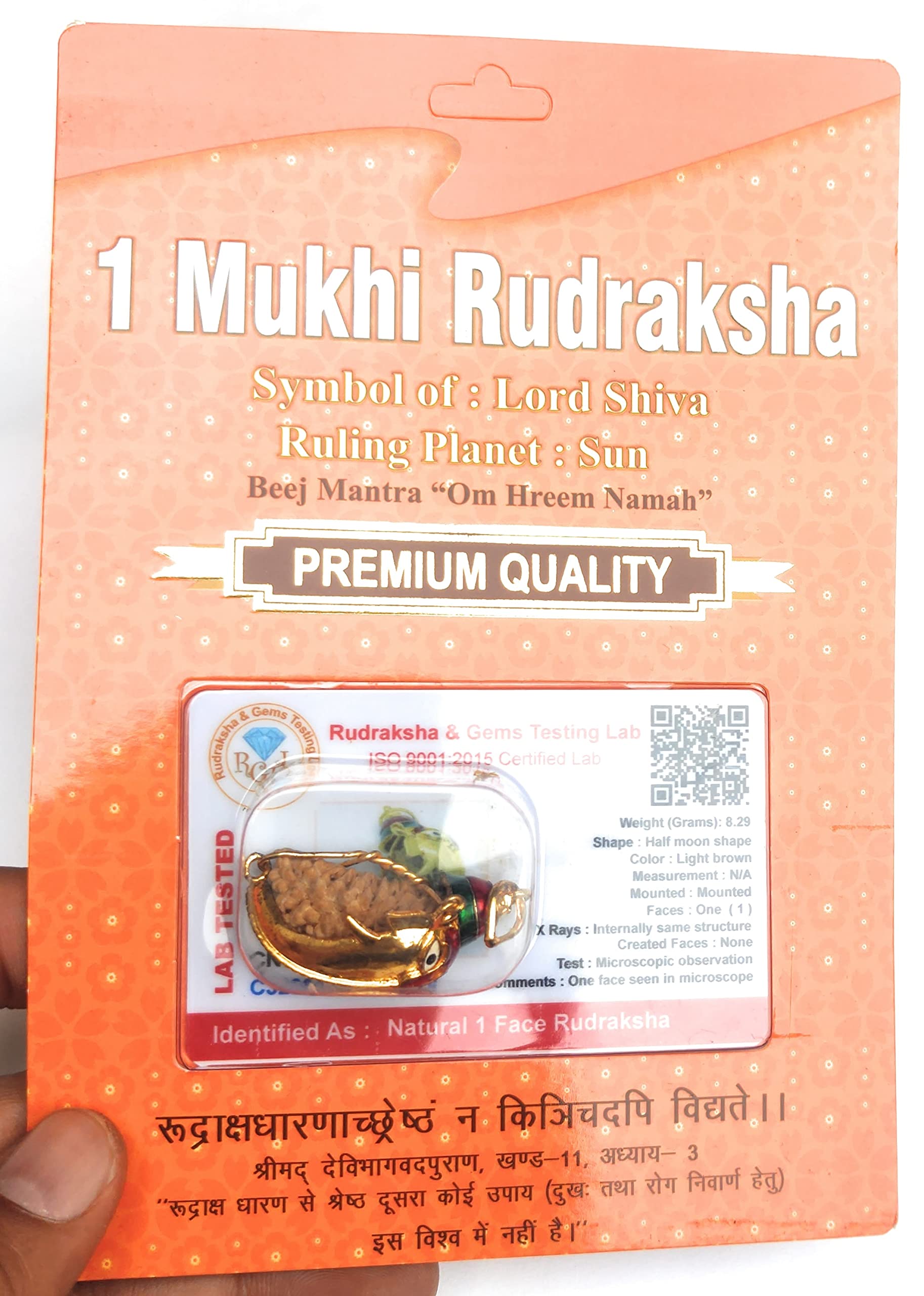 Apnisanskriti Ek Mukhi Rudraksha with Ganesha Padent- Brown - (One Face Rudraksh, Lab Certified) - pack of 1