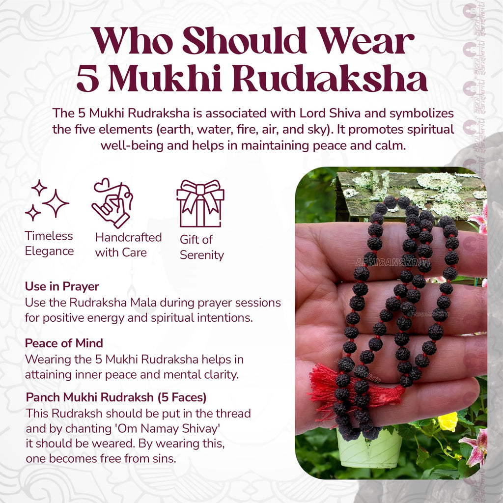 Apnisanskriti Black Rudraksha Mala (7 mm, Full Length, 108+1 Beads, Lab Certified ) - Natural Black Rudraksha Beads - Pack of 1