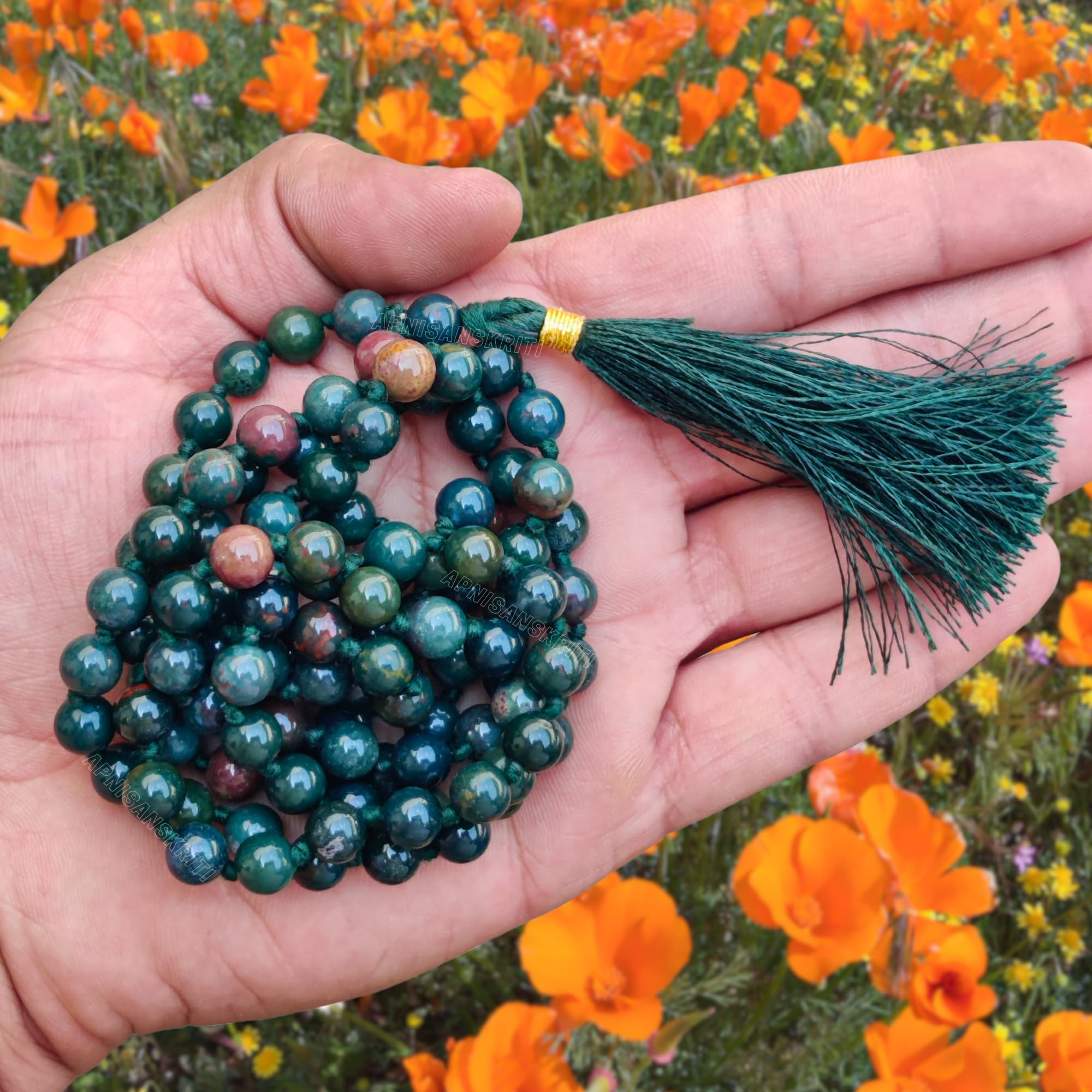 Apnisanskriti 8mm Blood Stone Mala - Grounding Beads for Strength and Vitality (Pack of 1)