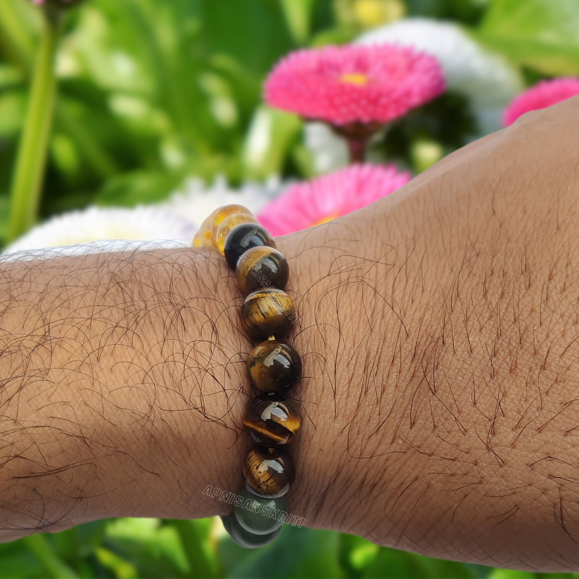 Apnisanskriti Certified Wealth Bracelet (8mm) – Natural Reiki Healing Round Crystal Gem Stone Beads Bracelet (8mm) – Free Size for Men & Women