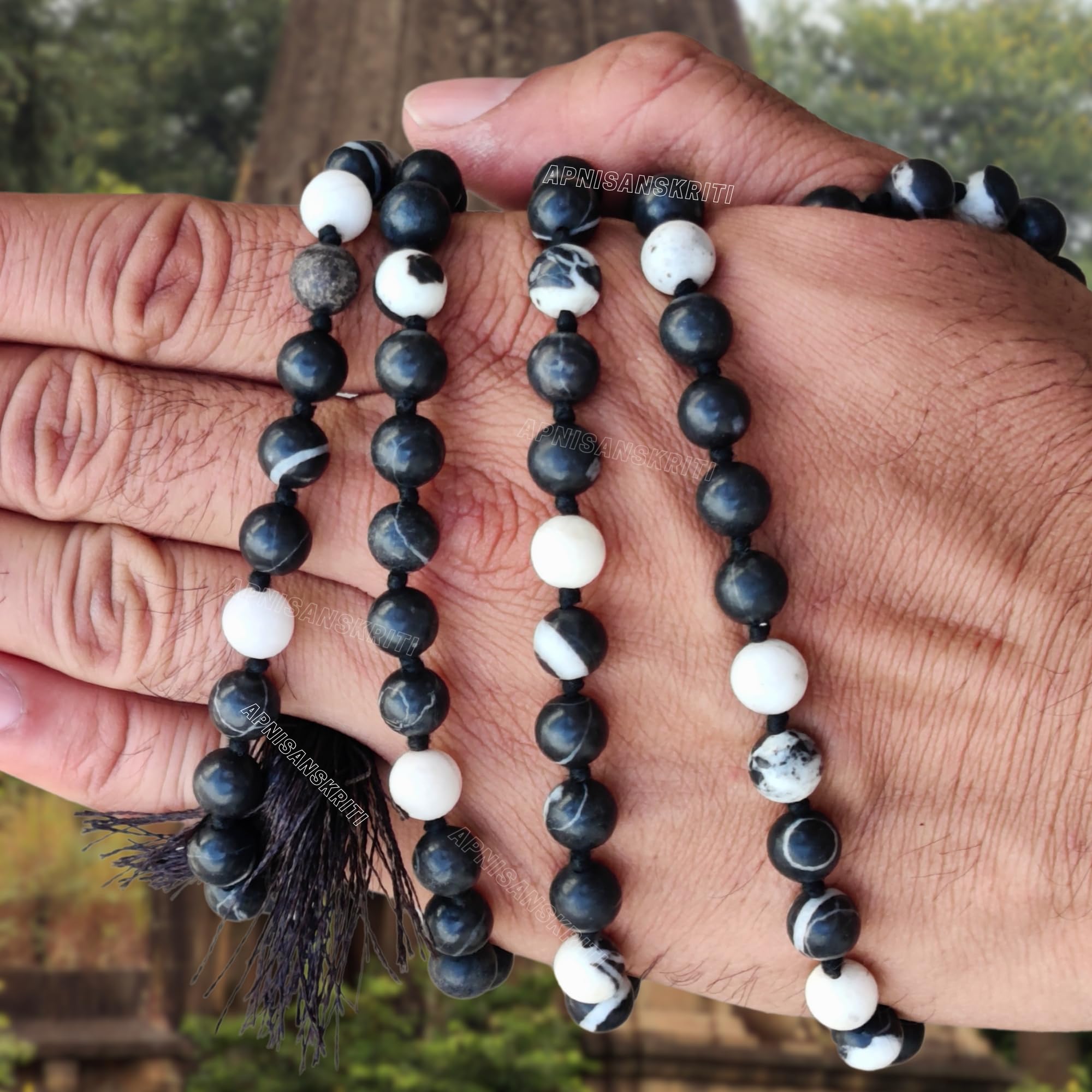 Apnisanskriti 8mm Zebra Jasper Mala - Harmonizing Beads for Balance and Spiritual Clarity (Pack of 1)