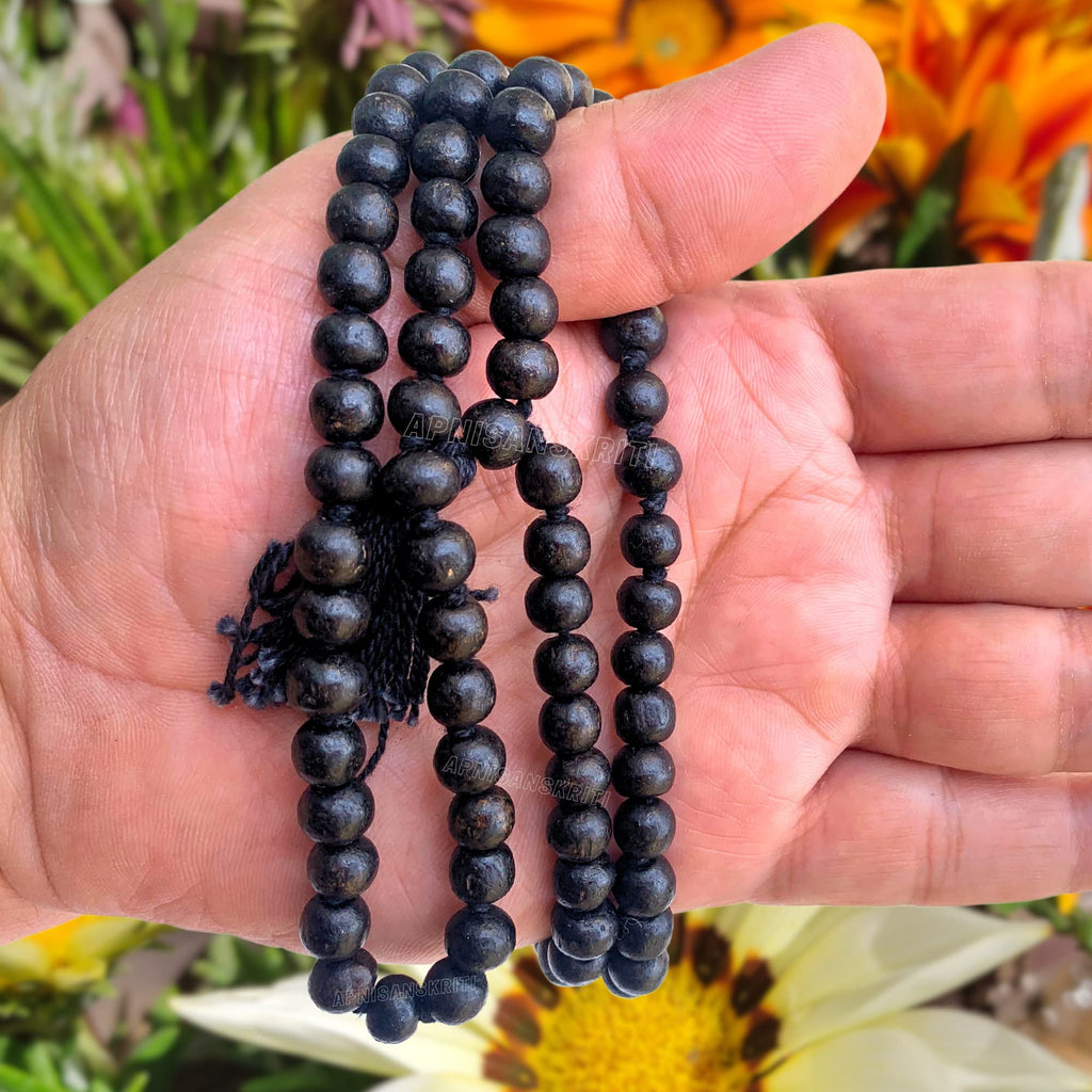 Apnisanskriti Kali Chandan Mala (Black Sandalwood Rosary) for Japa and for men and women wearing (7-8mm, 108+1 Beads) - Natural Kala/Black Chandan Beads - Pack of 1