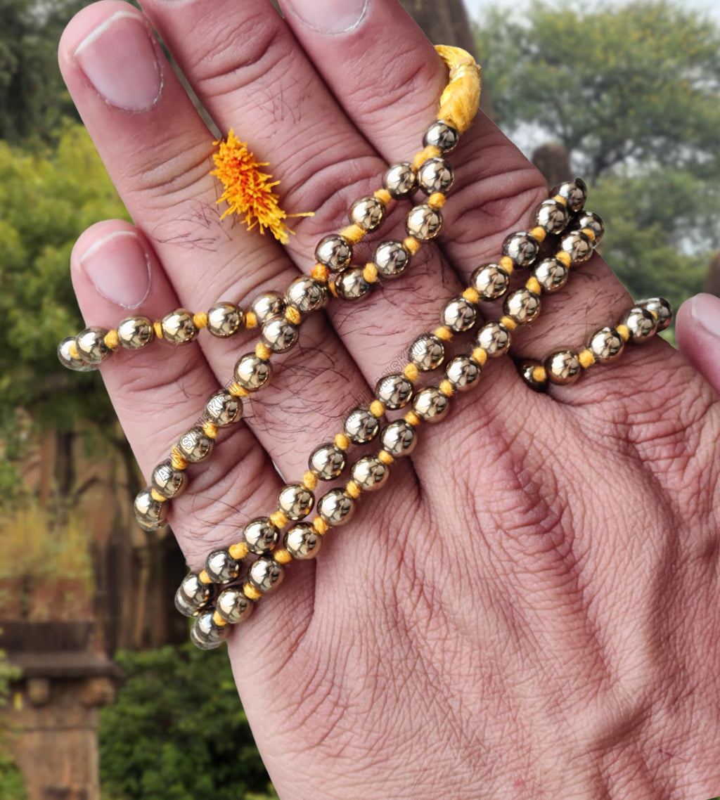 Apnisanskriti 6mm Golden Pyrite Mala - Energizing Beads for Prosperity and Spiritual Clarity (Pack of 1)