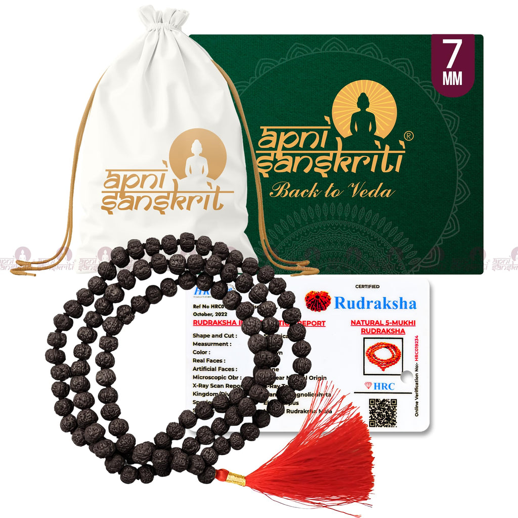 Apnisanskriti Black Rudraksha Mala (7 mm, Full Length, 108+1 Beads, Lab Certified ) - Natural Black Rudraksha Beads - Pack of 1