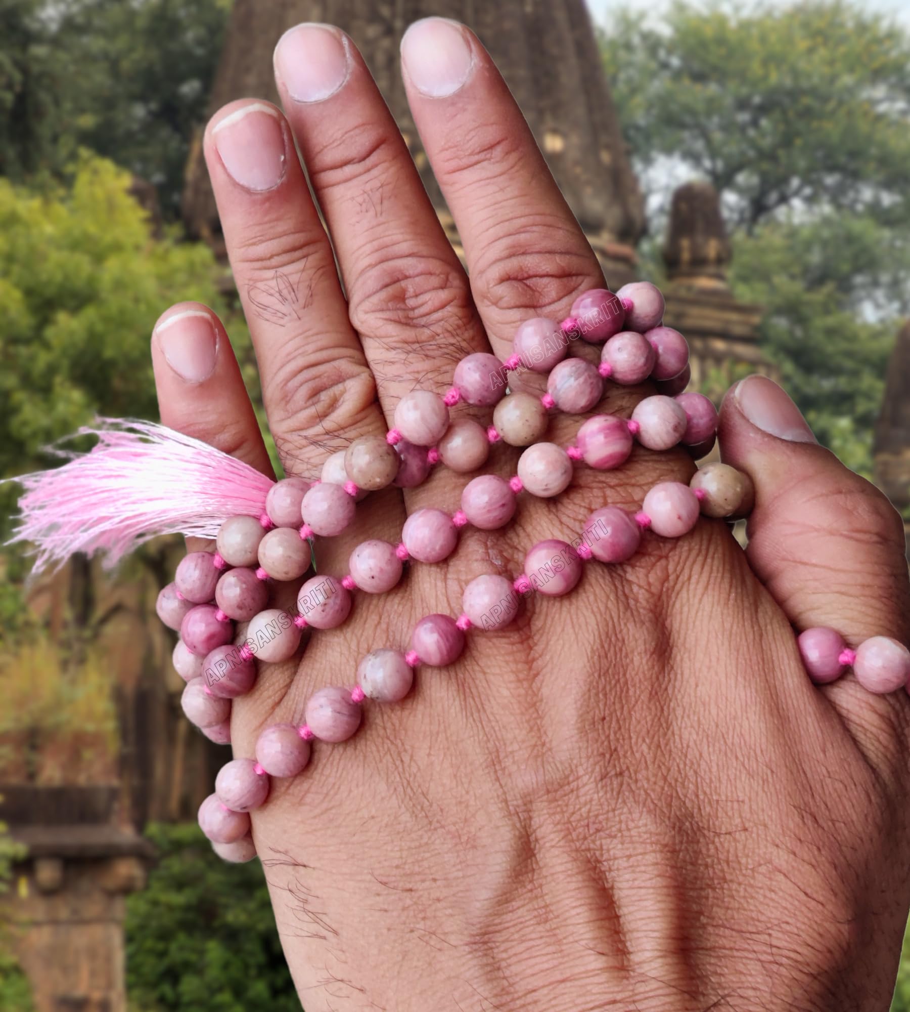 Apnisanskriti 8mm Rhodochrosite Mala - Love and Compassion in Spiritual Practice (Pack of 1)