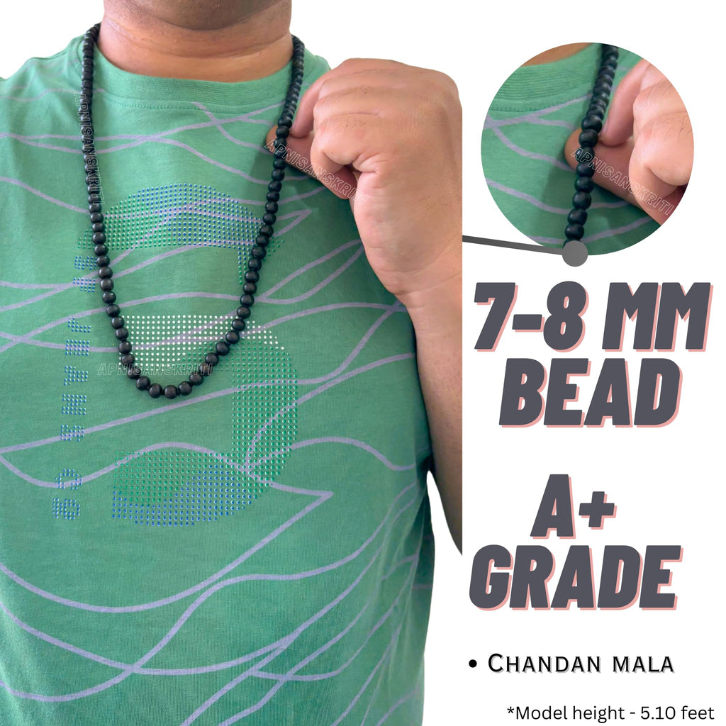 Apnisanskriti Kali Chandan Mala (Black Sandalwood Rosary) for Japa and for men and women wearing (7-8mm, 108+1 Beads) - Natural Kala/Black Chandan Beads - Pack of 1