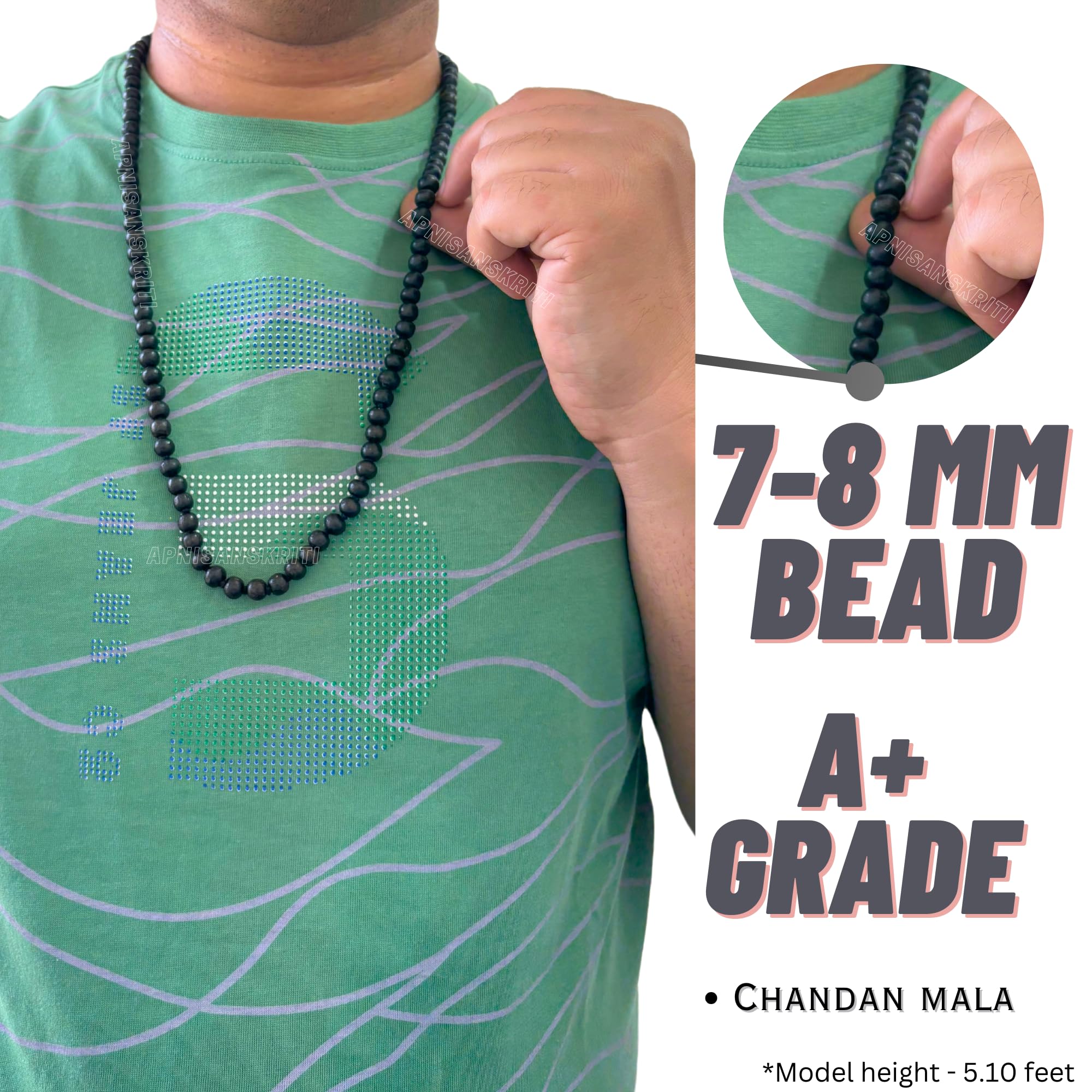 Apnisanskriti Kali Chandan Mala/Black Sandalwood Rosary for Japa and for Men & Women (7 Mm Large Bead Size, Lab Certified, 108+1 Beads )