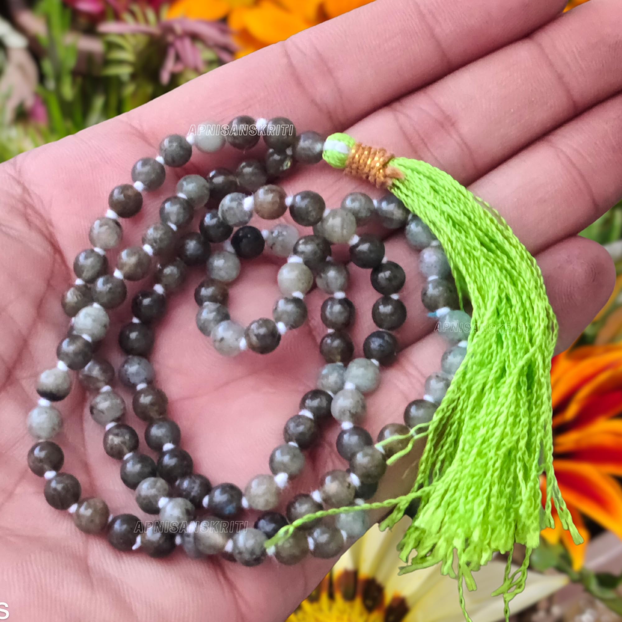 Apnisanskriti Premium Stone Mala for Men and Women (6mm, AAA Quality, Lab Certified, 108+1) - Natural Stone Beads Mala - Pack of 1