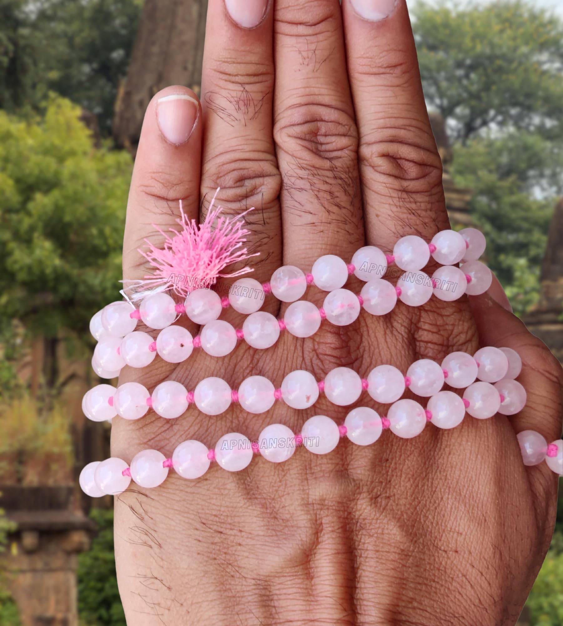 Apnisanskriti 8mm Rose Quartz Mala - Love and Compassion in Spiritual Awakening (Pack of 1)
