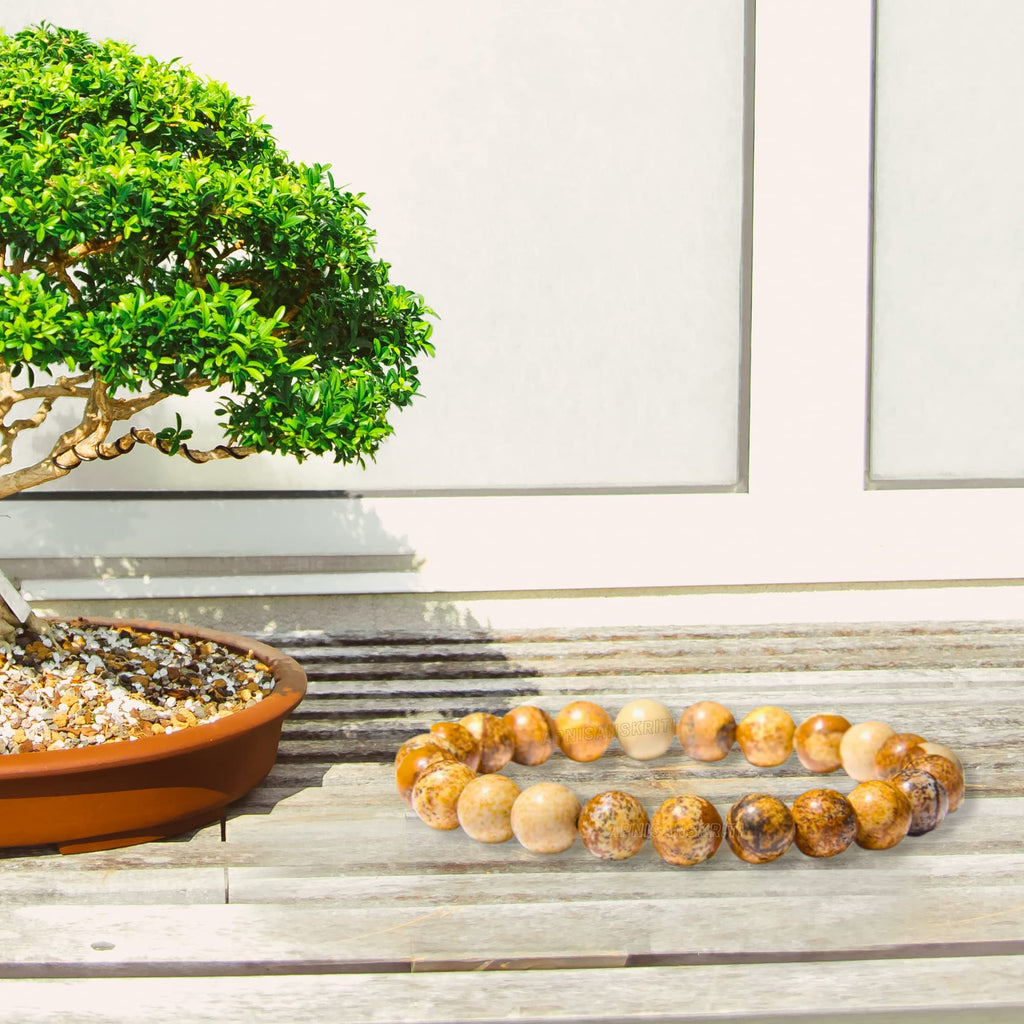 Apnisanskriti Certified Stone Bracelet (8mm) – Natural Reiki Feng Shui Round Gemstone – Free Size for Men & Women