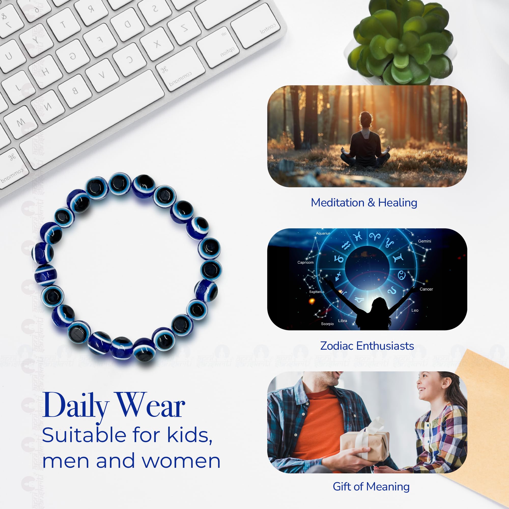 Apnisanskriti Certified Stone Bracelet (8mm) – Natural Reiki Feng Shui Round Gemstone – Free Size for Men & Women