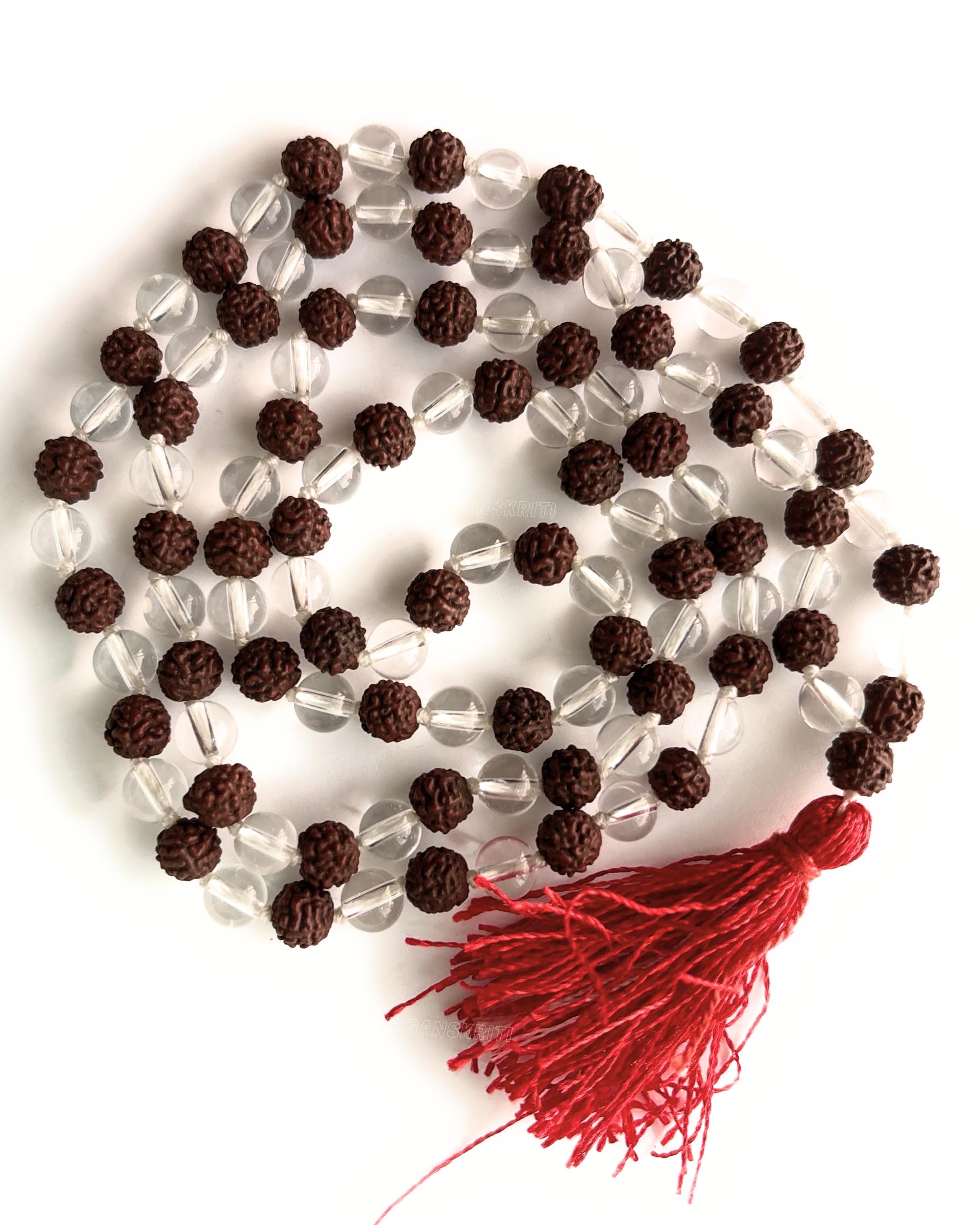 Apnisanskriti Certified Black Rudraksha and Spatic Beads Mala - Natural Beads for Men and Women