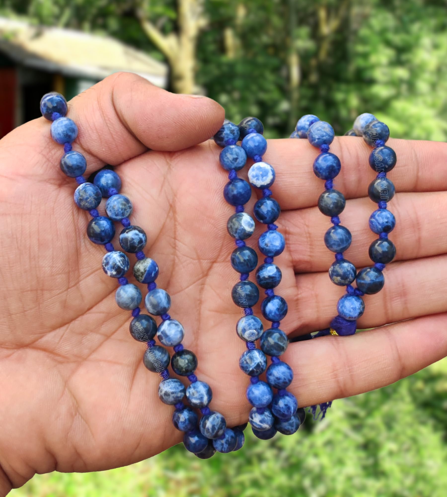Apnisanskriti 8mm Sodalite Mala - Clarity and Intuition in Spiritual Exploration (Pack of 1)