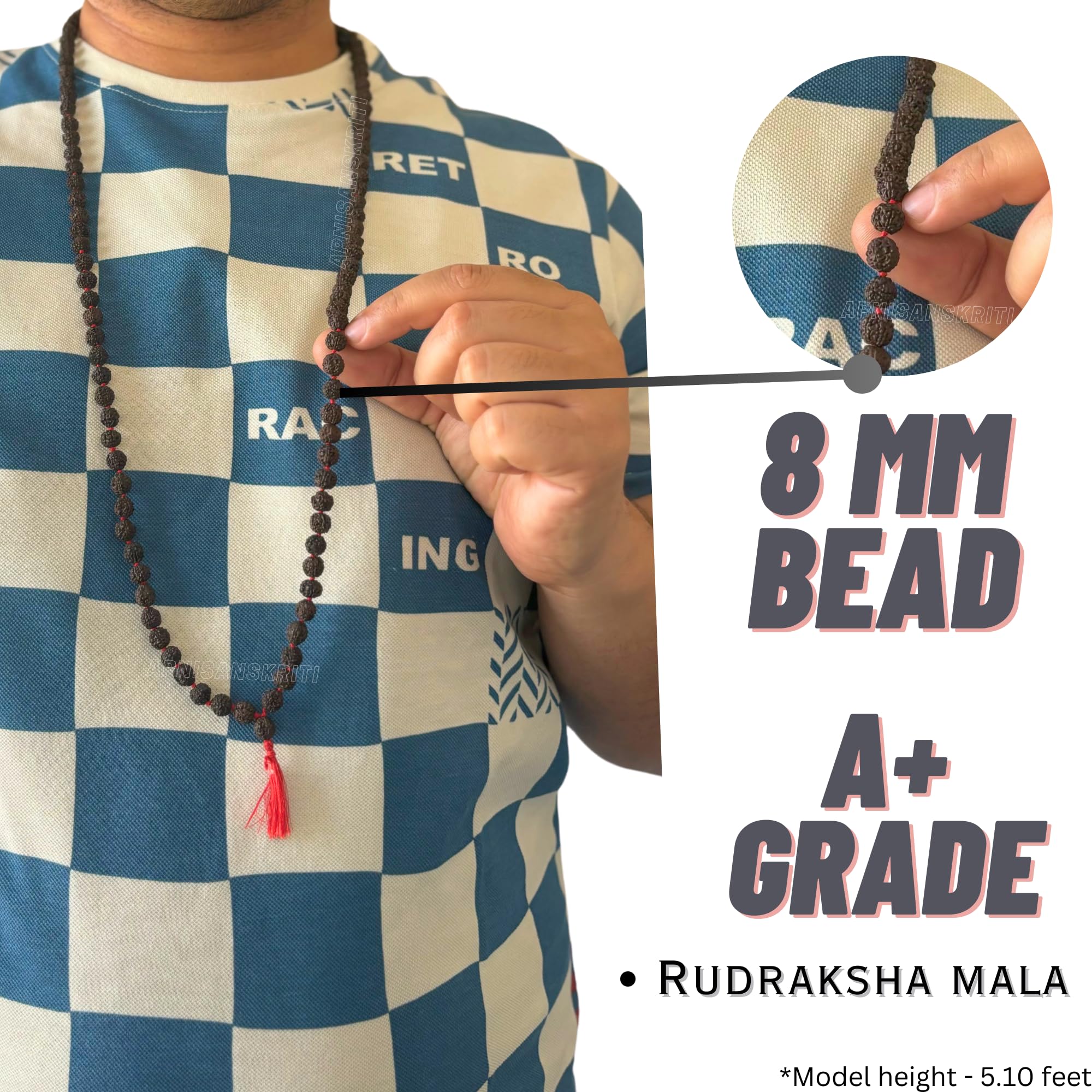 Apnisanskriti 5 Mukhi Black Rudraksha Mala (108+1 Beads, Lab Certified) Natural Black Rudraksha Beads