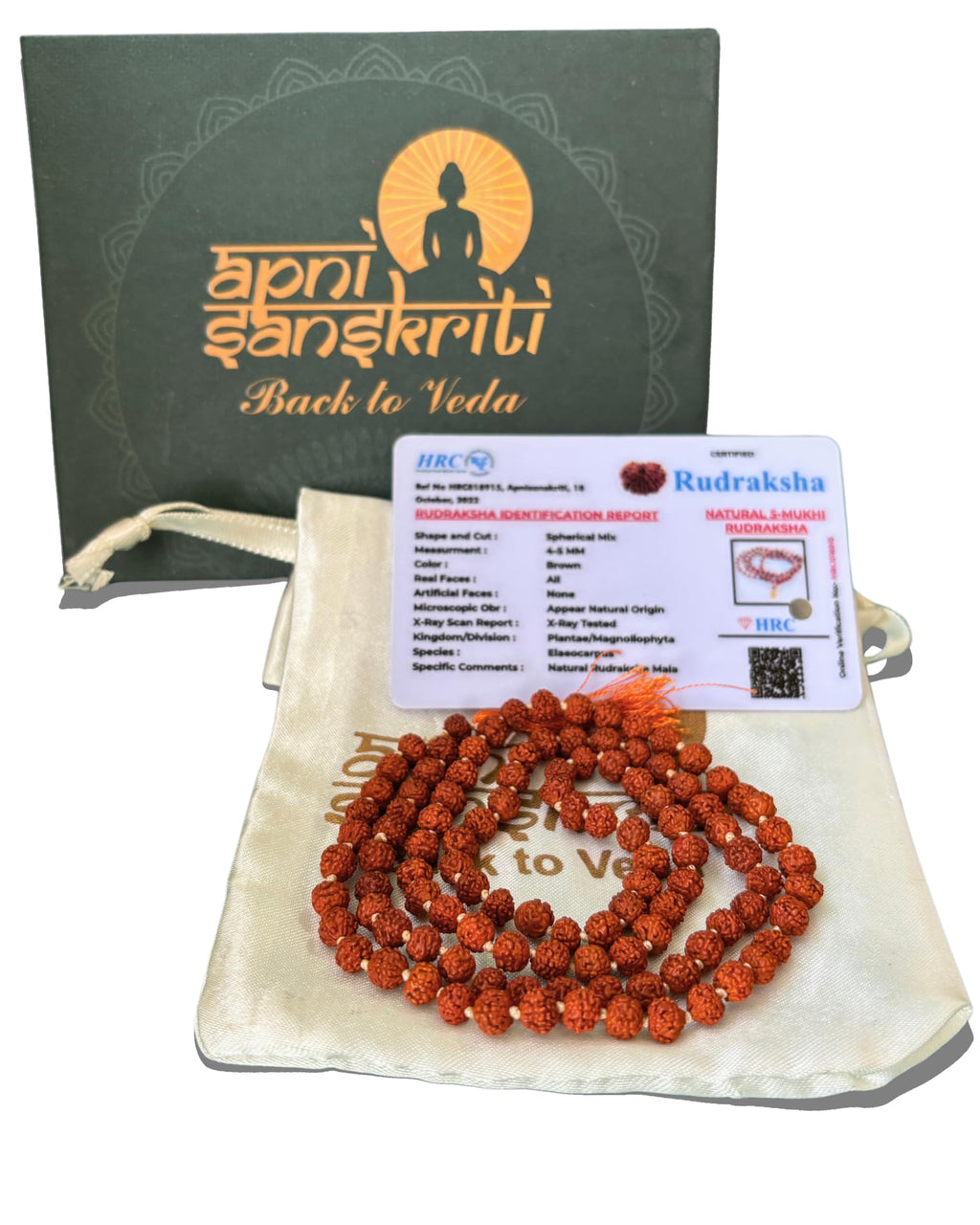 Apnisanskriti 5 Mukhi Rudraksha Mala for Men/Women Wearing (5mm, Rare Small Bead Size, Neck Length, 108+1 Beads, Lab Certified) - 100% Natural Brown Rudraksha Beads - Pack of 1