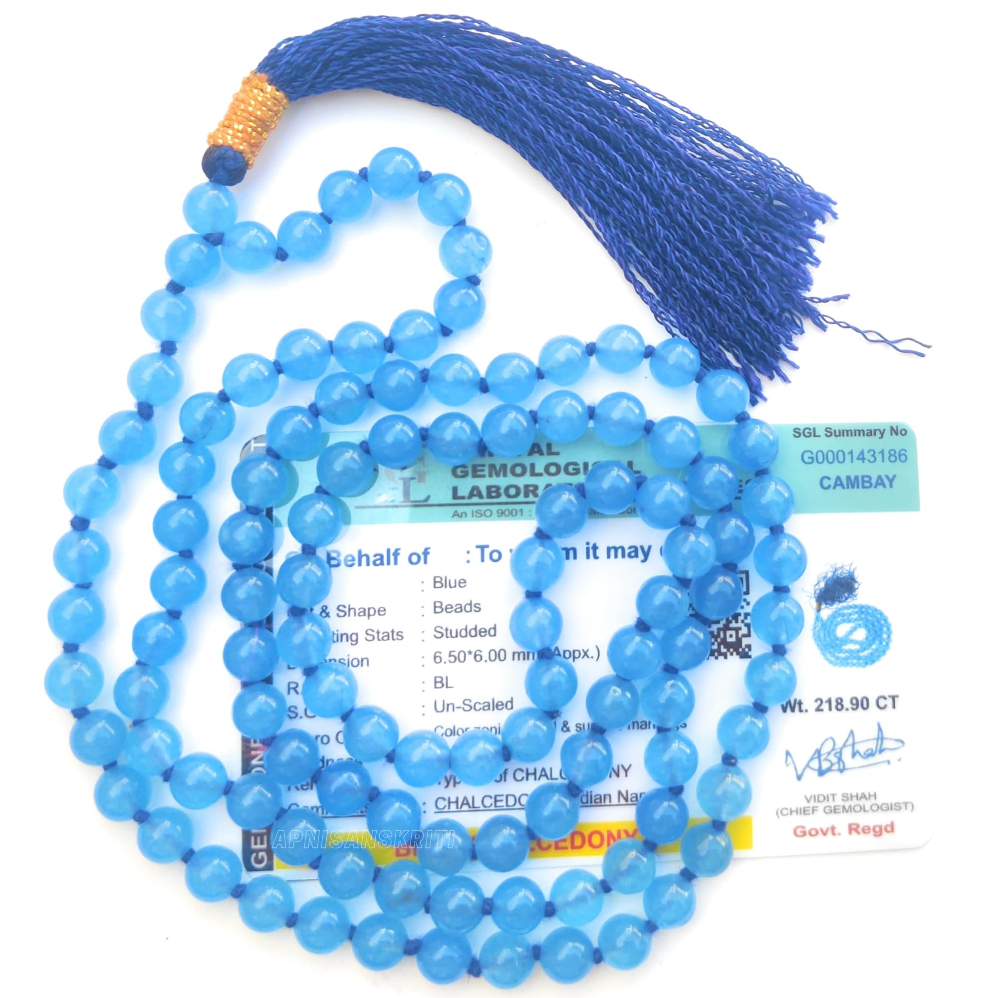 Apnisanskriti Premium Stone Mala for Men and Women (6mm, AAA Quality, Lab Certified, 108+1) - Natural Stone Beads Mala - Pack of 1