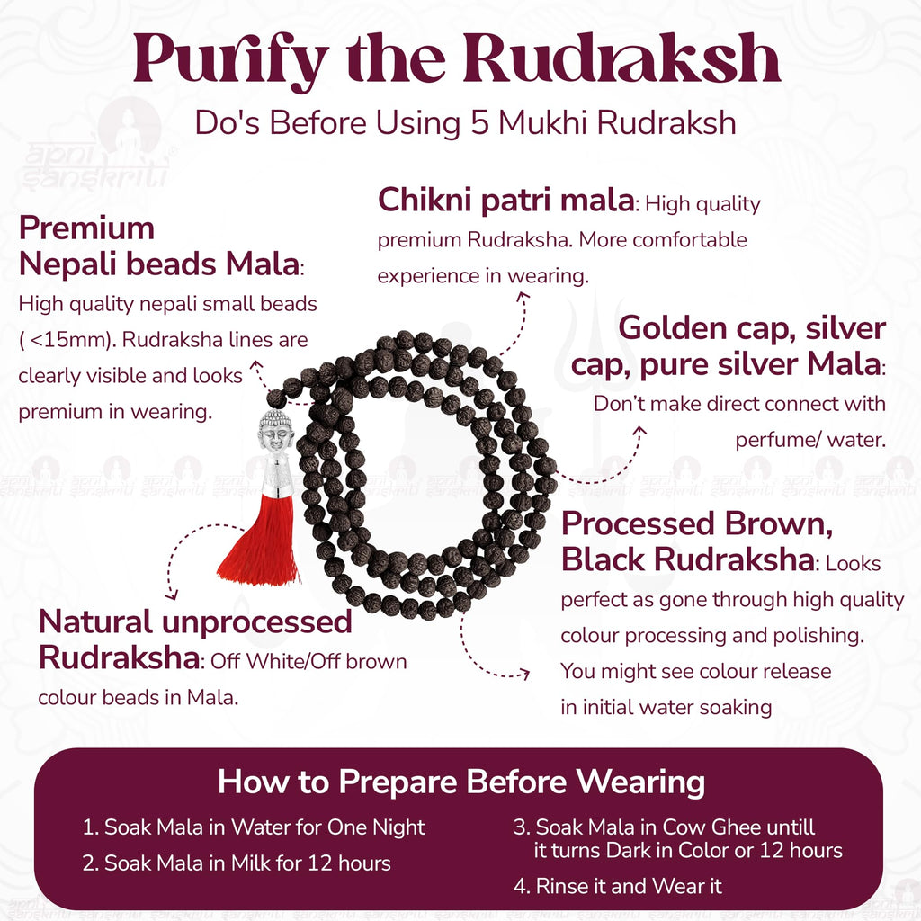 Apnisanskriti Black Rudraksha Mala With Buddha Face (6 mm, Chest Length, 108+1 Beads, Lab Certified ) - Natural Black Rudraksha Beads - Pack of 1