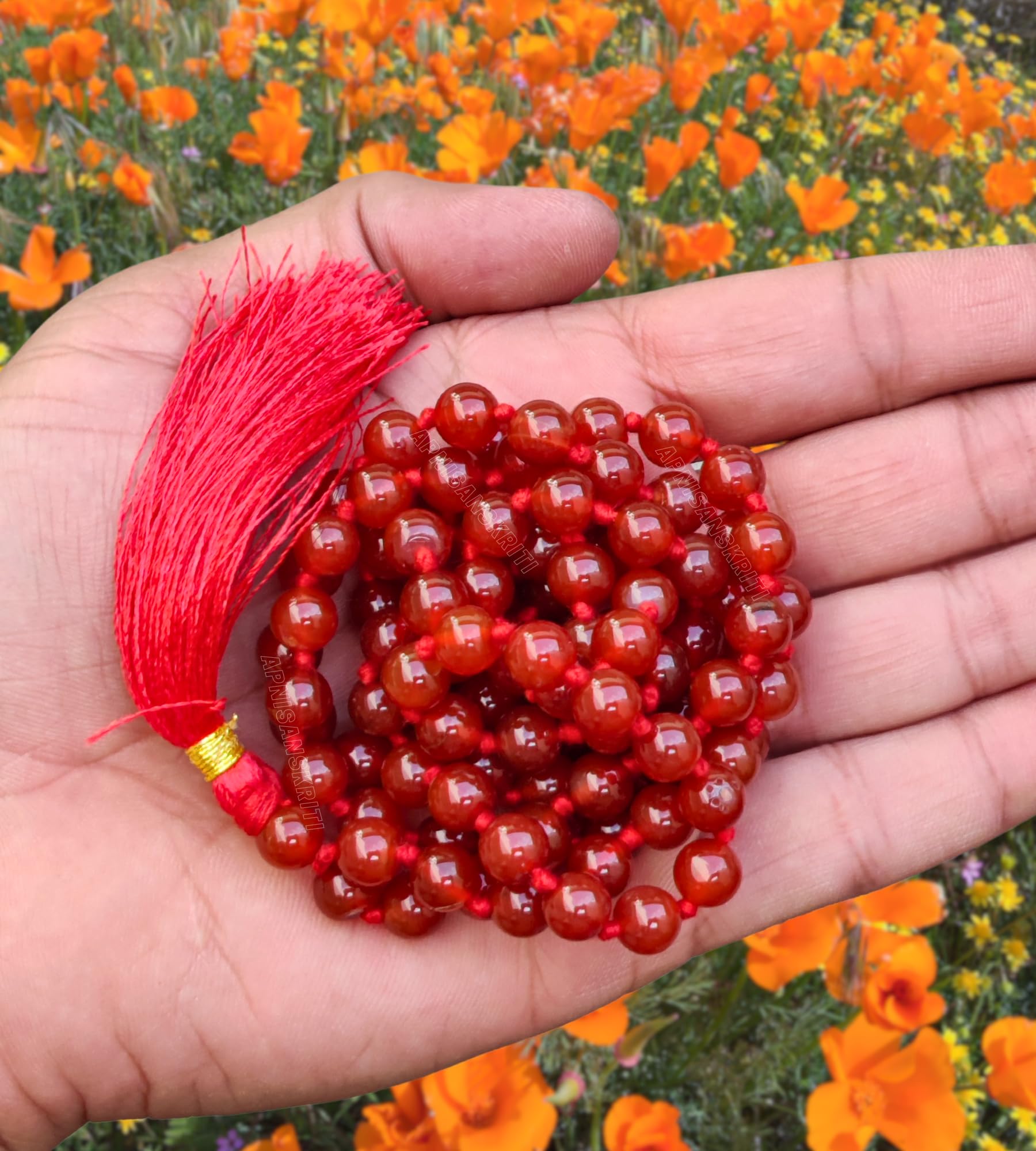 Apnisanskriti 8mm Red Onyx Mala - Strength and Stability in Spiritual Practice (Pack of 1)