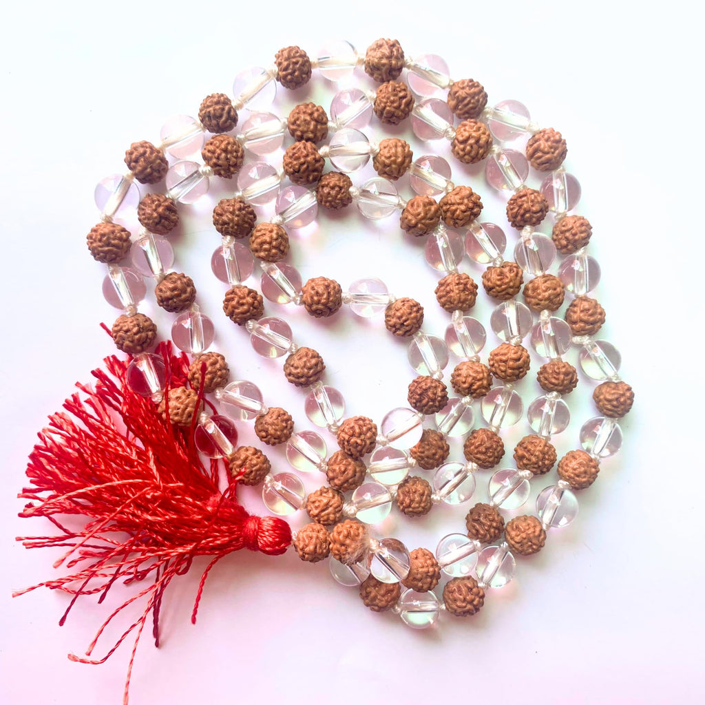 Apnisanskriti Certified Black Rudraksha and Spatic Beads Mala - Natural Beads for Men and Women