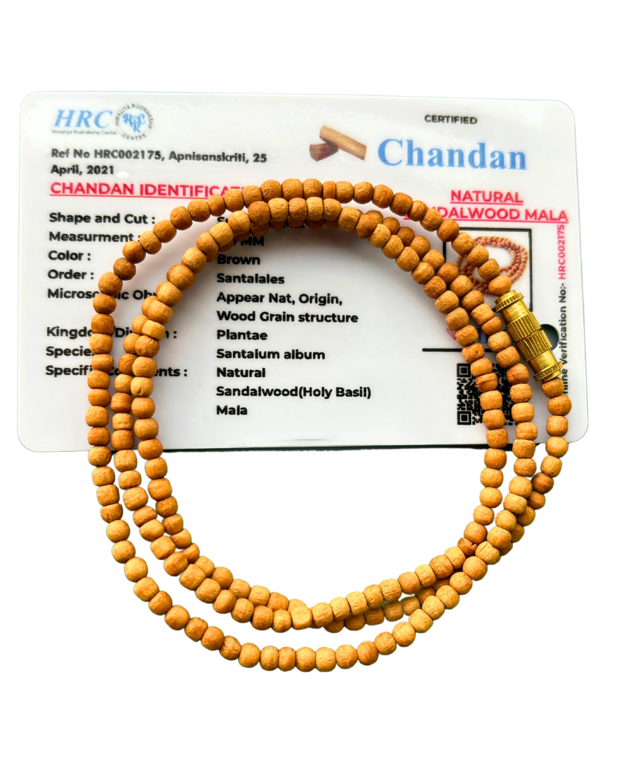 Apnisanskriti Chandan Kanthi Mala (Brown Sandalwood Rosary) for Men & Women (Zero Bead Size, 108+1 Beads, Lab Certified) Natural Beads - Pack of 1
