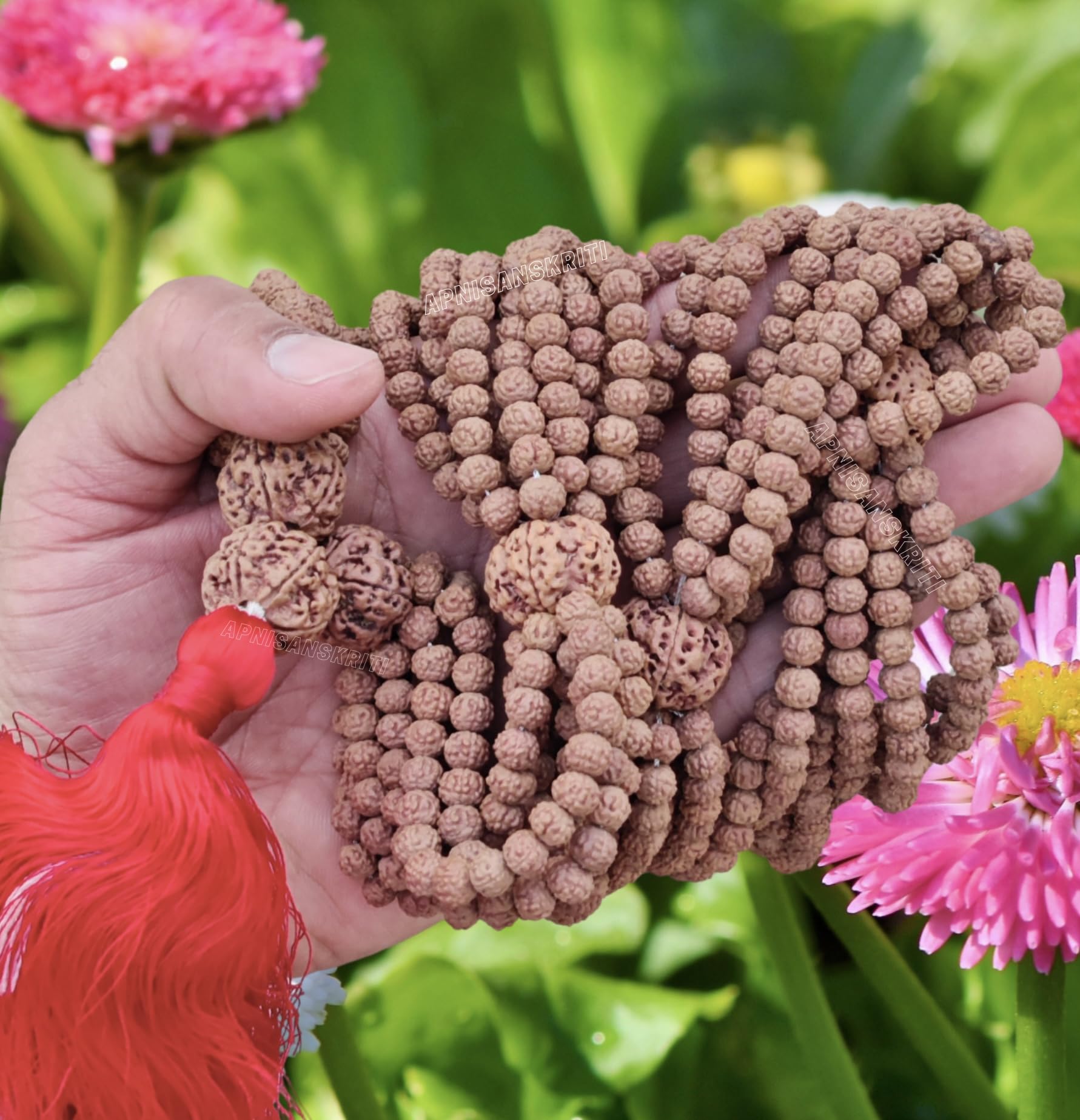 Apnisanskriti 5 Mukhi Rudraksha Mala for Shivling/Temple (1008+1, Brown Rudraksha Beads, Lab Certified) - Pack of 1