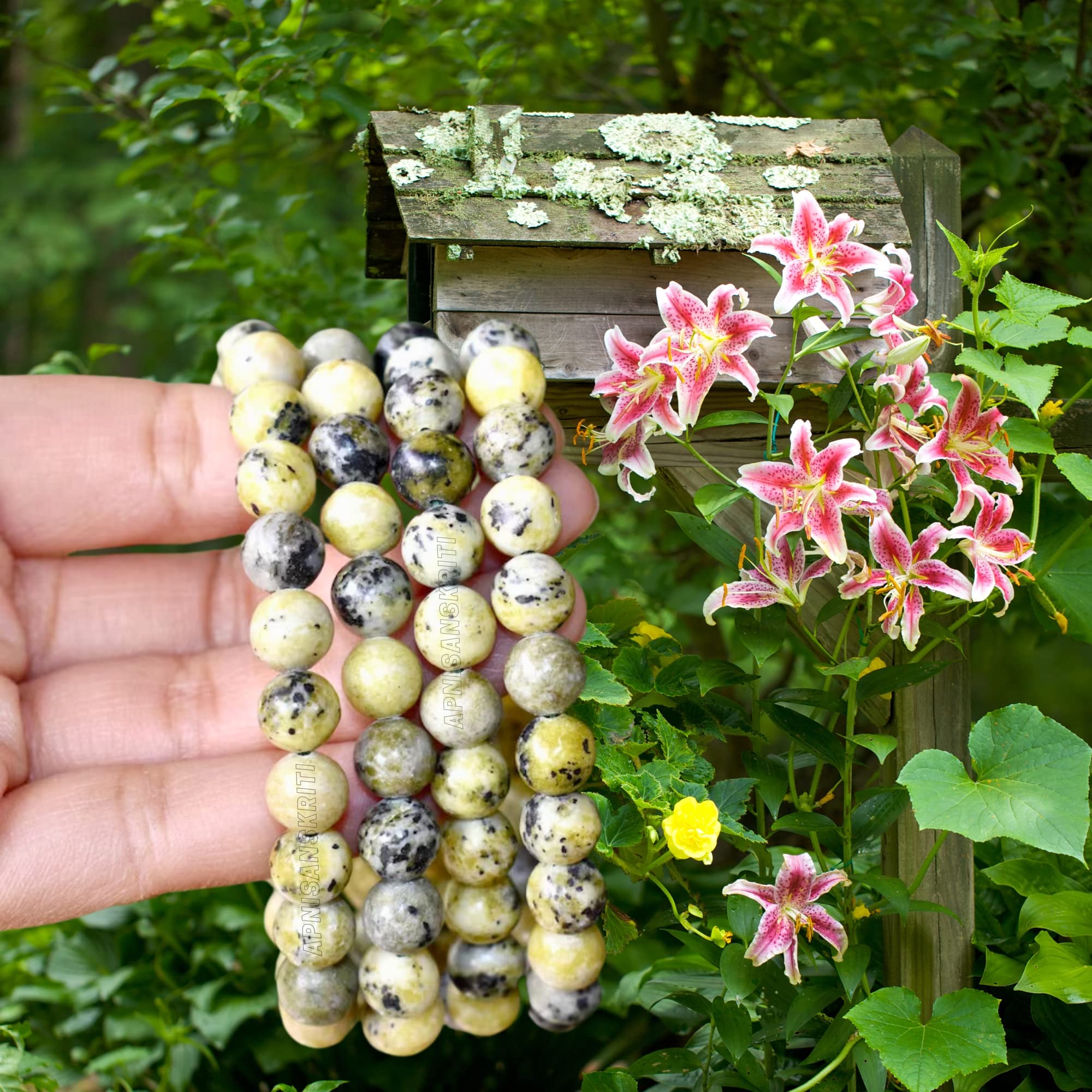 Apnisanskriti Certified Stone Bracelet (8mm) – Natural Reiki Feng Shui Round Gemstone – Free Size for Men & Women