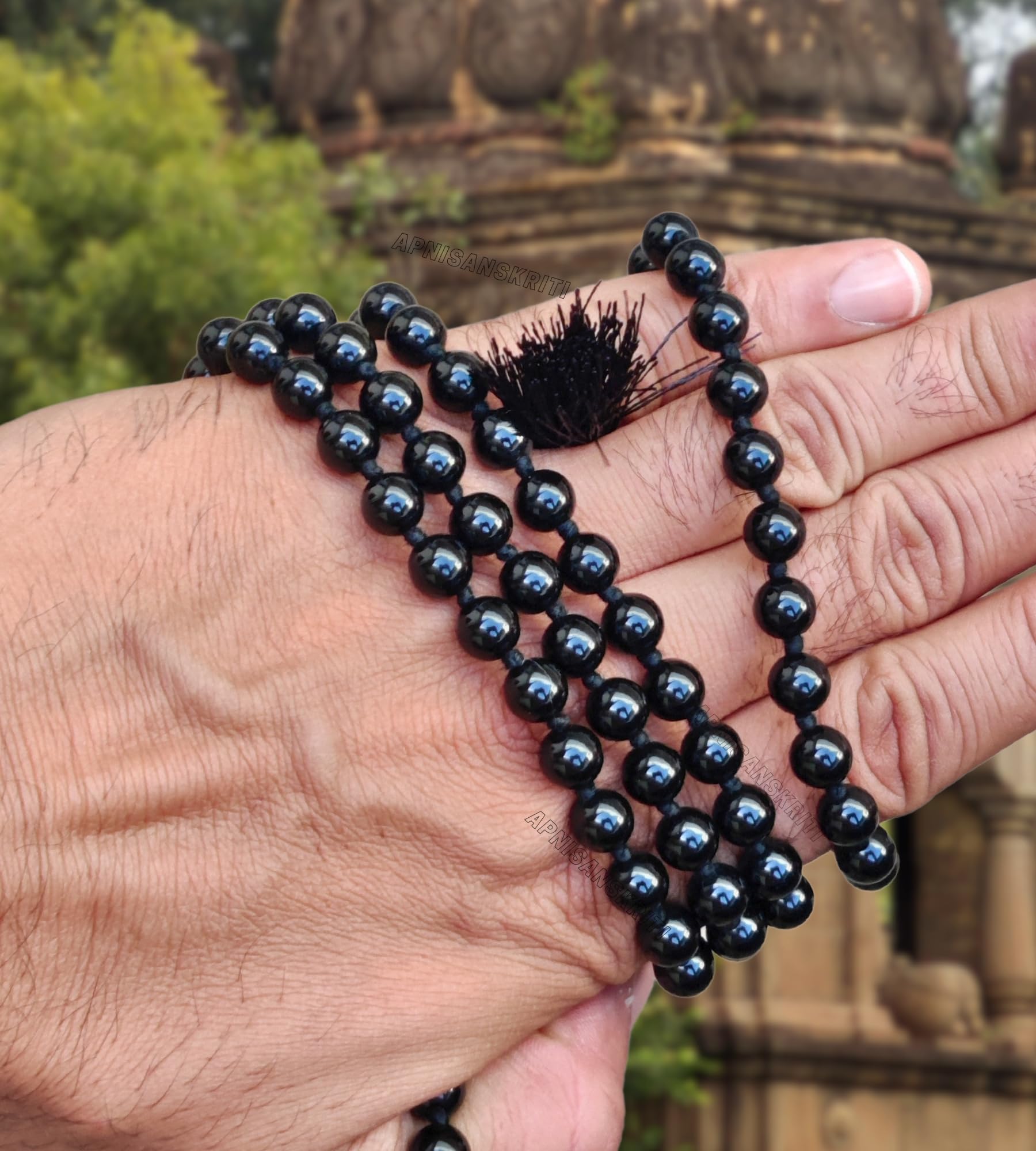 Apnisanskriti 8mm Black Obsidian Mala - Protection and Grounding in Spiritual Practice (Pack of 1)