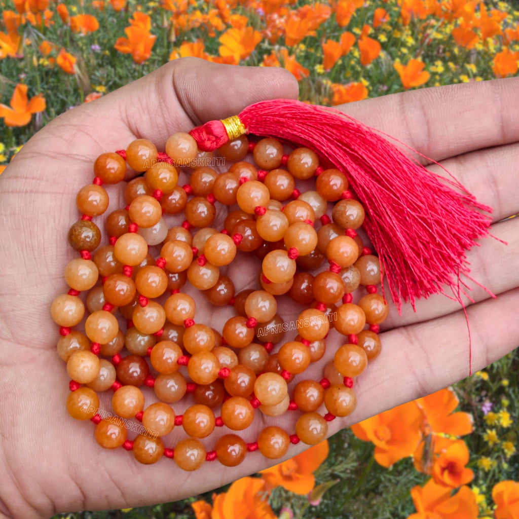Apnisanskriti 8mm Red Aventurine Mala - Energizing Beads for Vitality and Courage (Pack of 1)