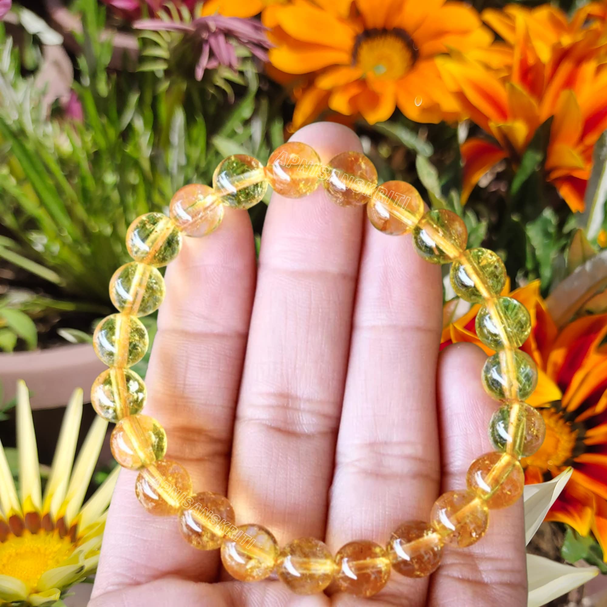 Apnisanskriti Certified Stone Bracelet (8mm) – Natural Reiki Feng Shui Round Gemstone – Free Size for Men & Women