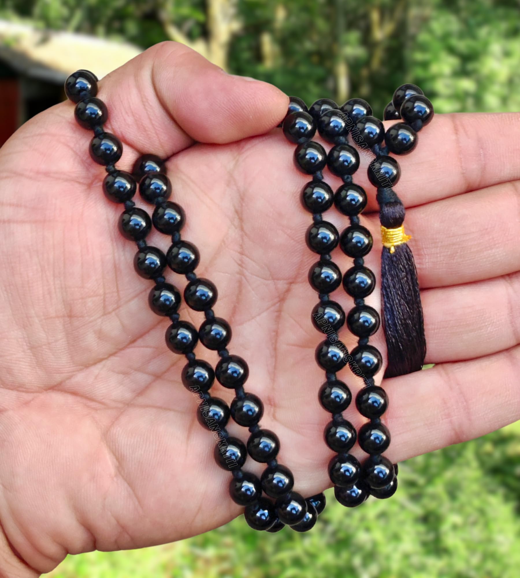 Apnisanskriti 8mm Black Obsidian Mala - Protection and Grounding in Spiritual Practice (Pack of 1)