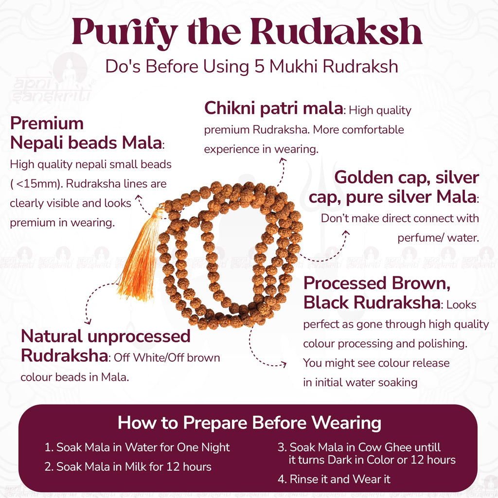 Apnisanskriti Certified Authentic Nepali Rudraksha Mala - Natural Beaded Necklace for Men and Women