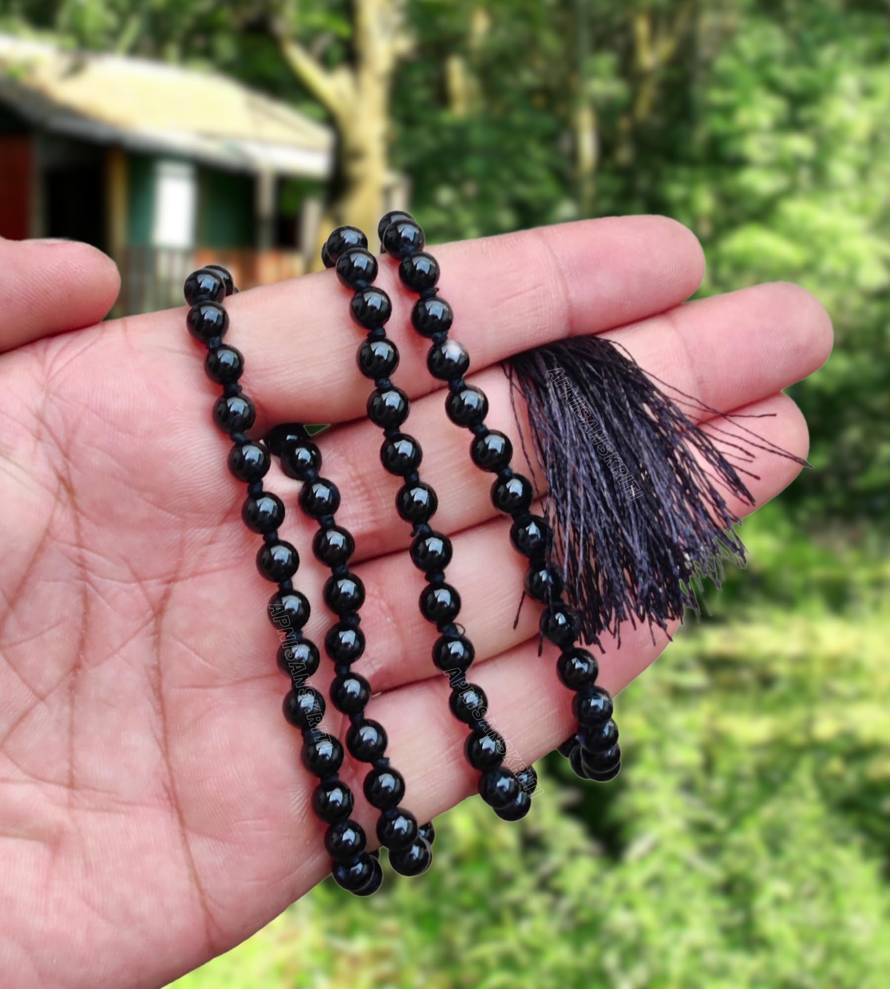 Apnisanskriti Black Onyx Shine Mala 6mm - Elegant Beads for Strength and Spiritual Balance (Pack of 1)