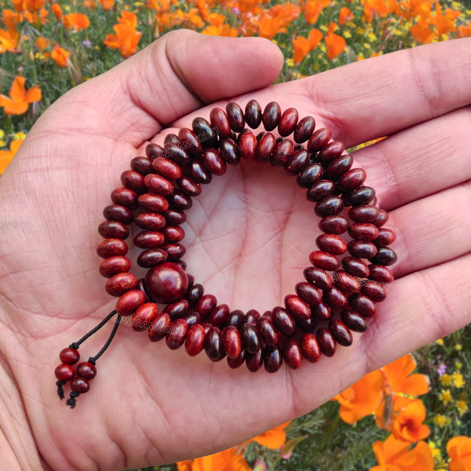 Original Red Sandalwood Mala 108 Beads (6mm, 108+1, Lab Certified, Flat Beads)| Natural Lal Chandan Mala for Wearing, Meditation & Prayer